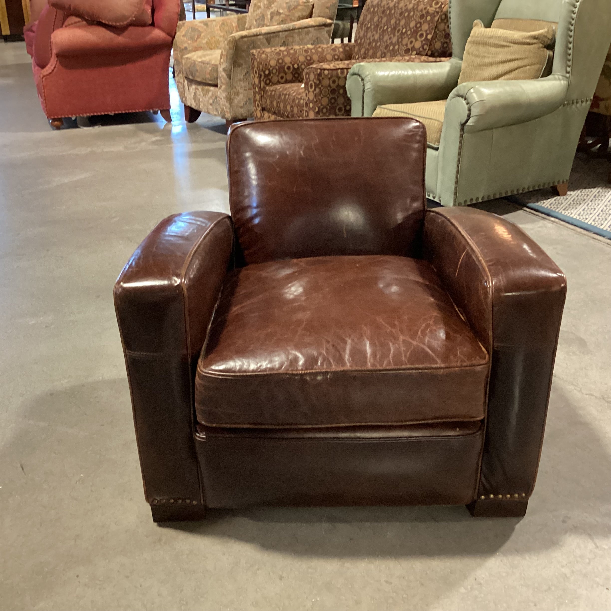 Restoration Hardware Distressed Leather Nailhead Club Chair 34"x 36"x 28"