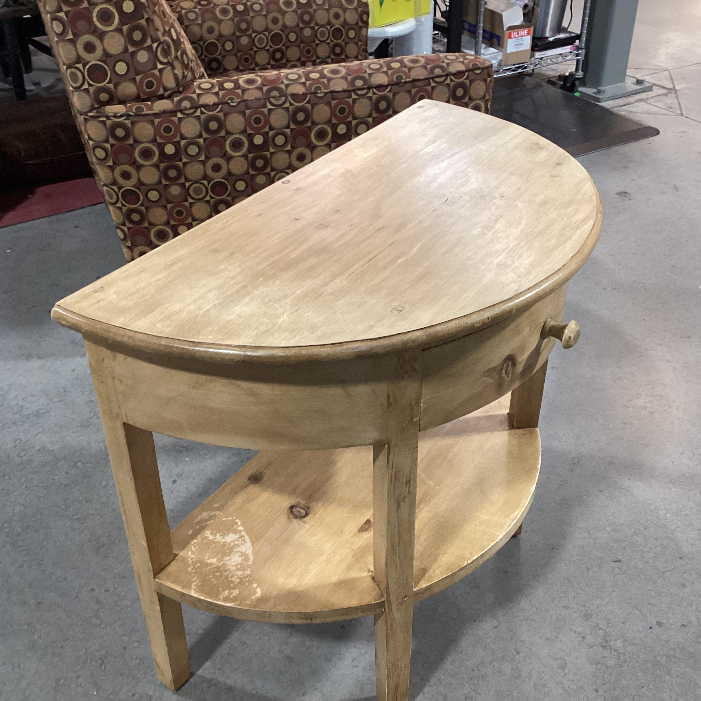 Natural Solid Wood 1 Drawer Half Moon Accent Table 32"x 17"x 27.5"