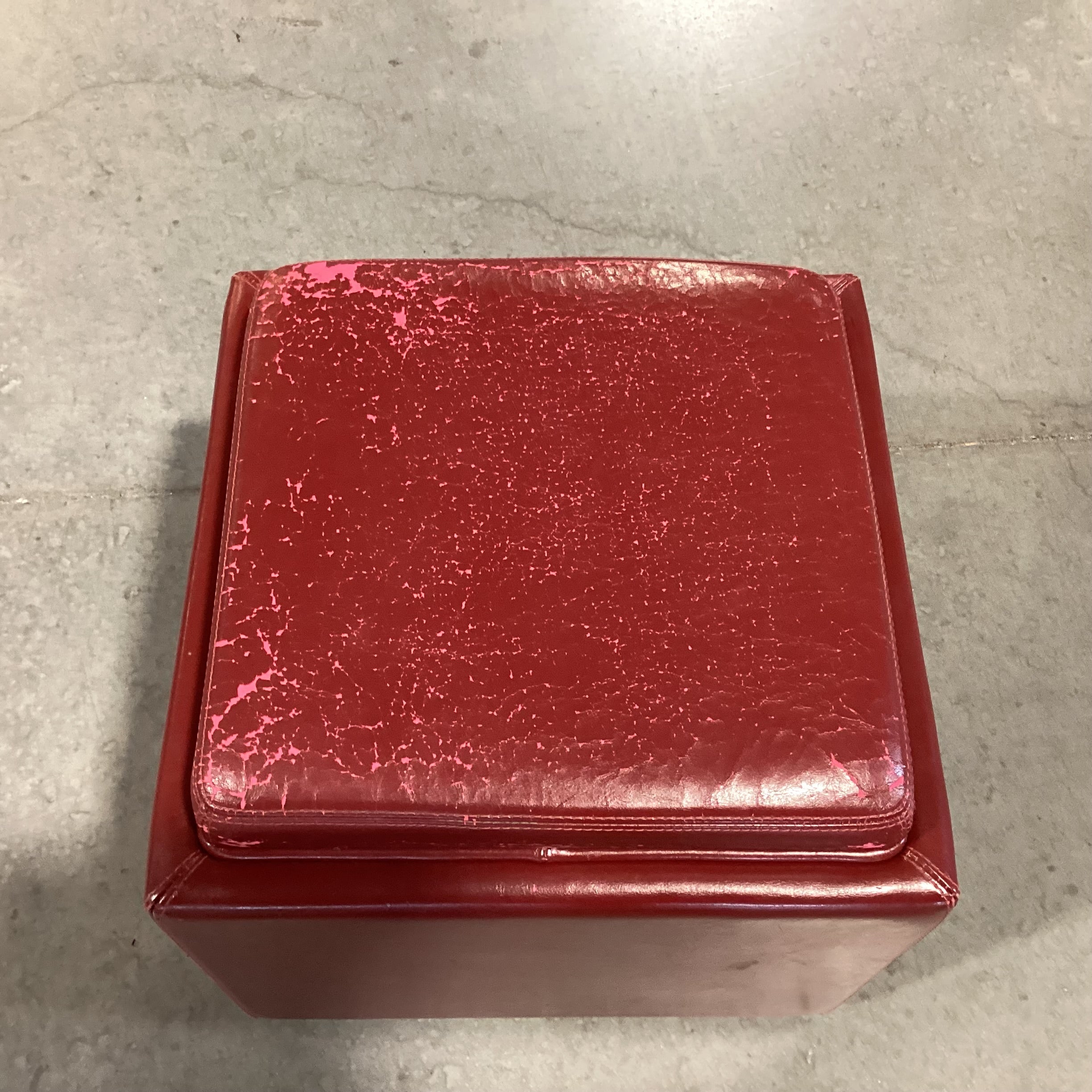 Red Leather Flip Top to Tray Storage Cube Ottoman 18"x 18"x 18"