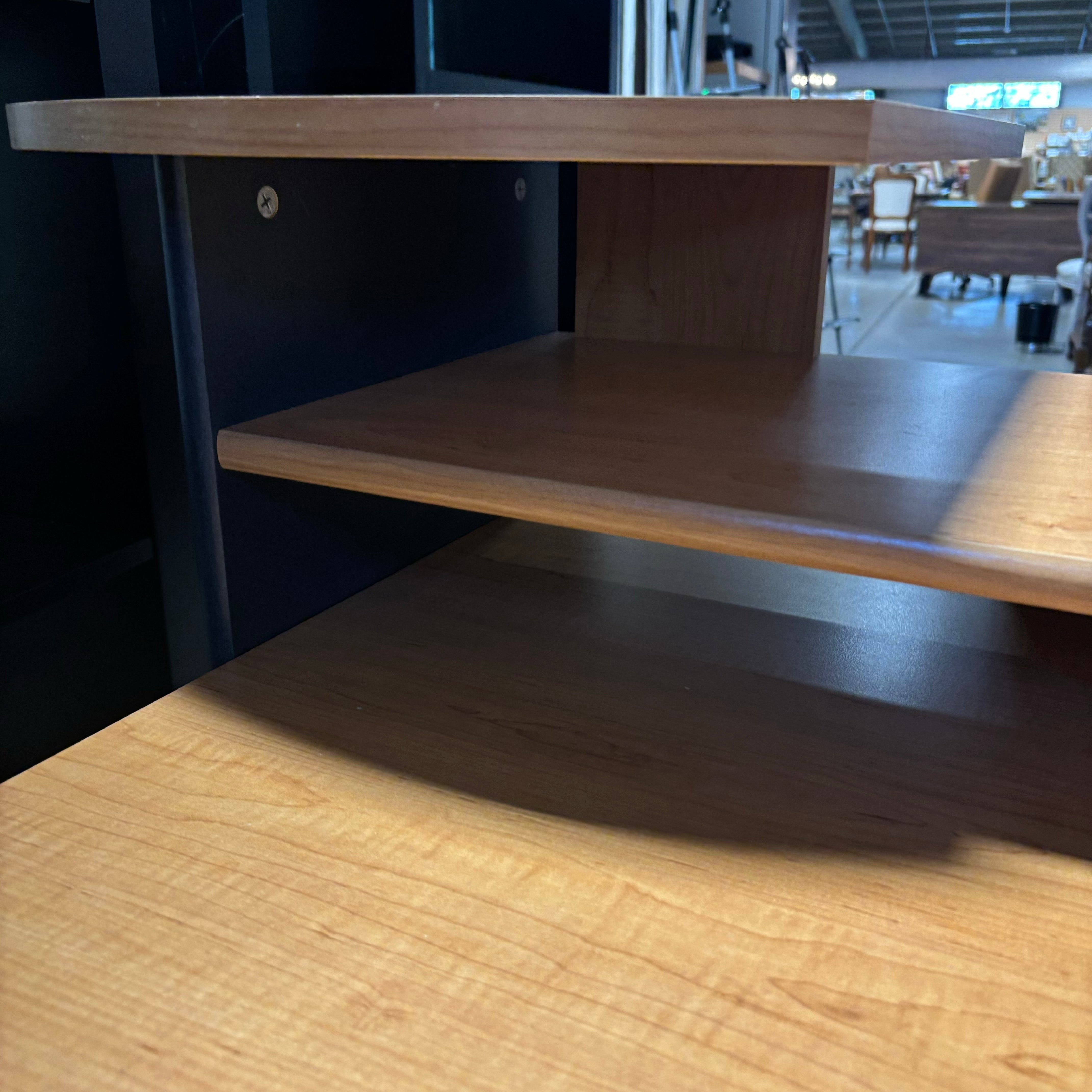 Light Wood Veneer Top with Black Metal & Wood Multi Surface On Casters Computer Desk 52"x 41"x 30.5"