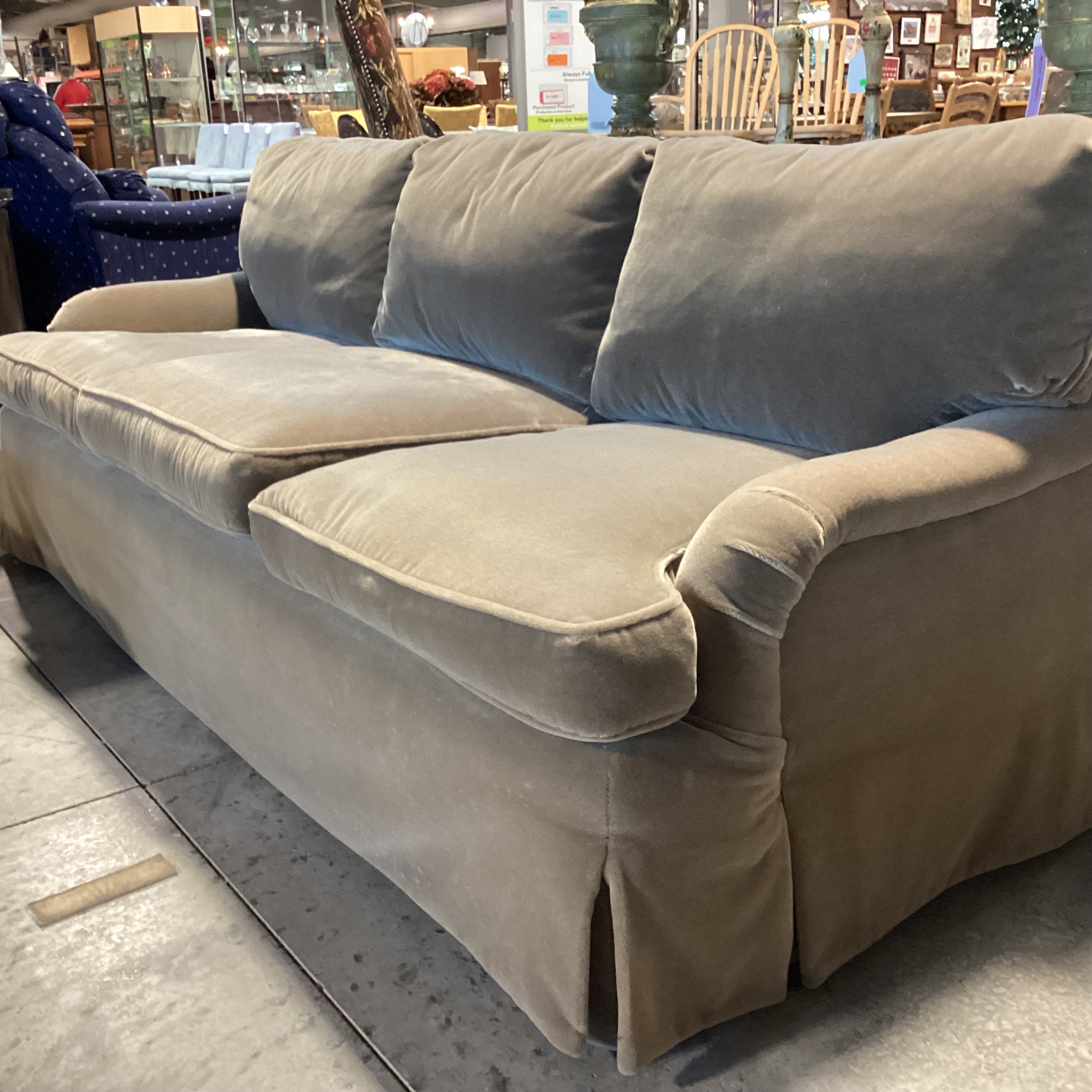 Rocky Mountain Upholstery Custom Taupe Mohair Sofa 87"x 40"x 30"