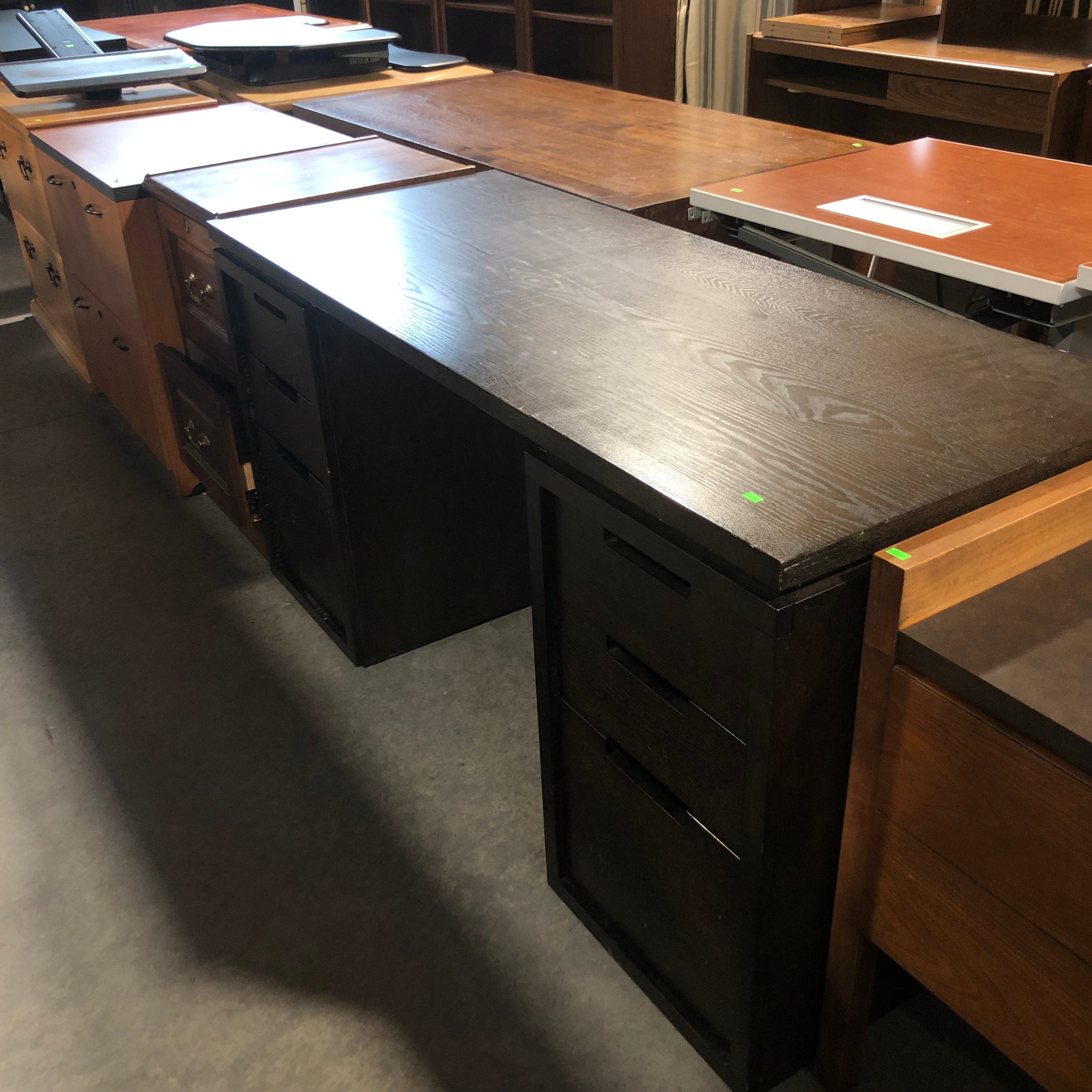 6 Drawer Solid Dark Finish Wood Office Desk 60"x 24"x 30"