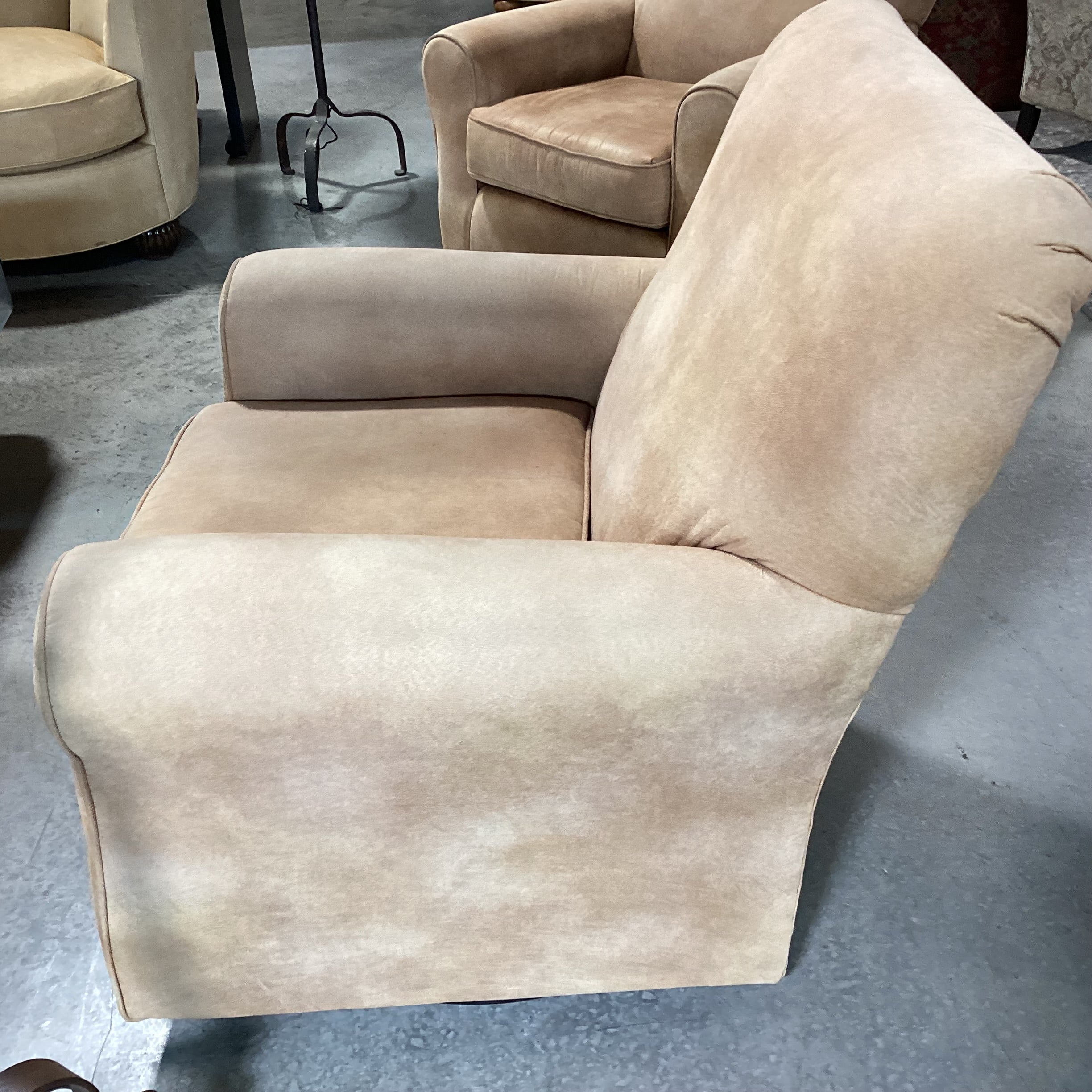 Best Chairs Tan Micro Suede Swivel Rock Chair 35"x 33"x 38"