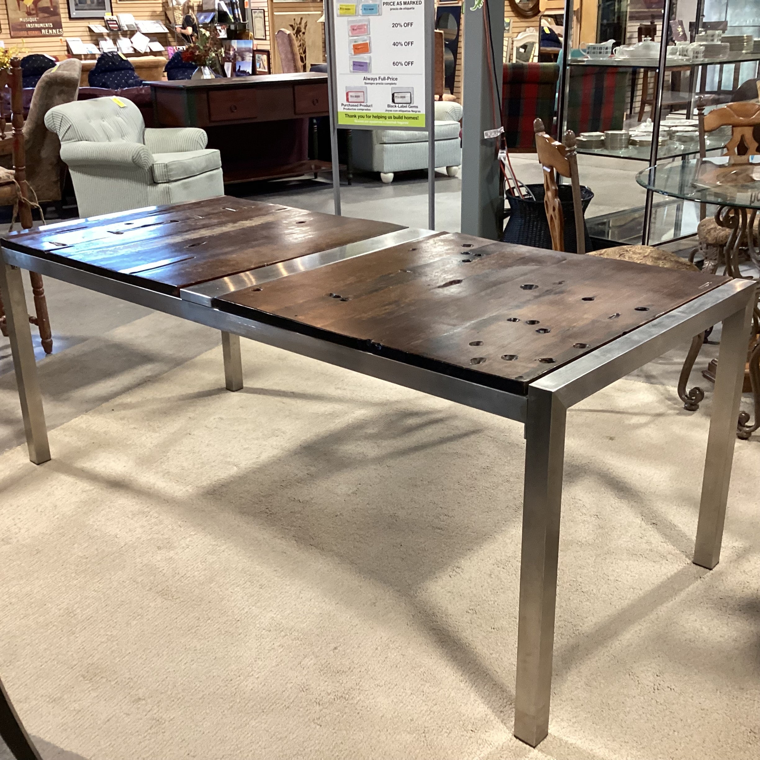 Custom Salvaged Antique Recycled Wood From Chinese Trading Boats & Metal Dining Table 78"x 34.5"x 30"