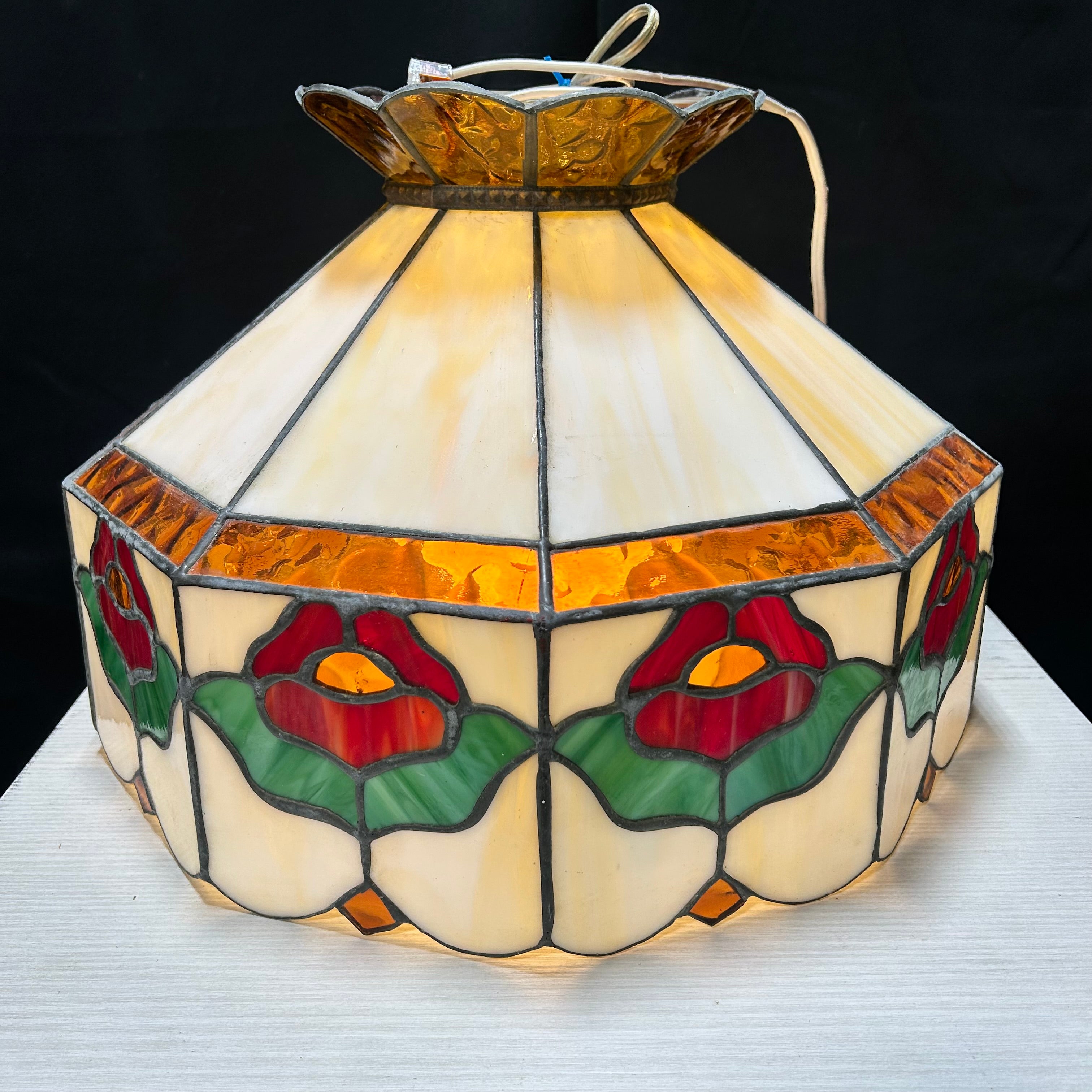 Vintage Tiffany Style Stained Glass Chandelier 16"x 12"