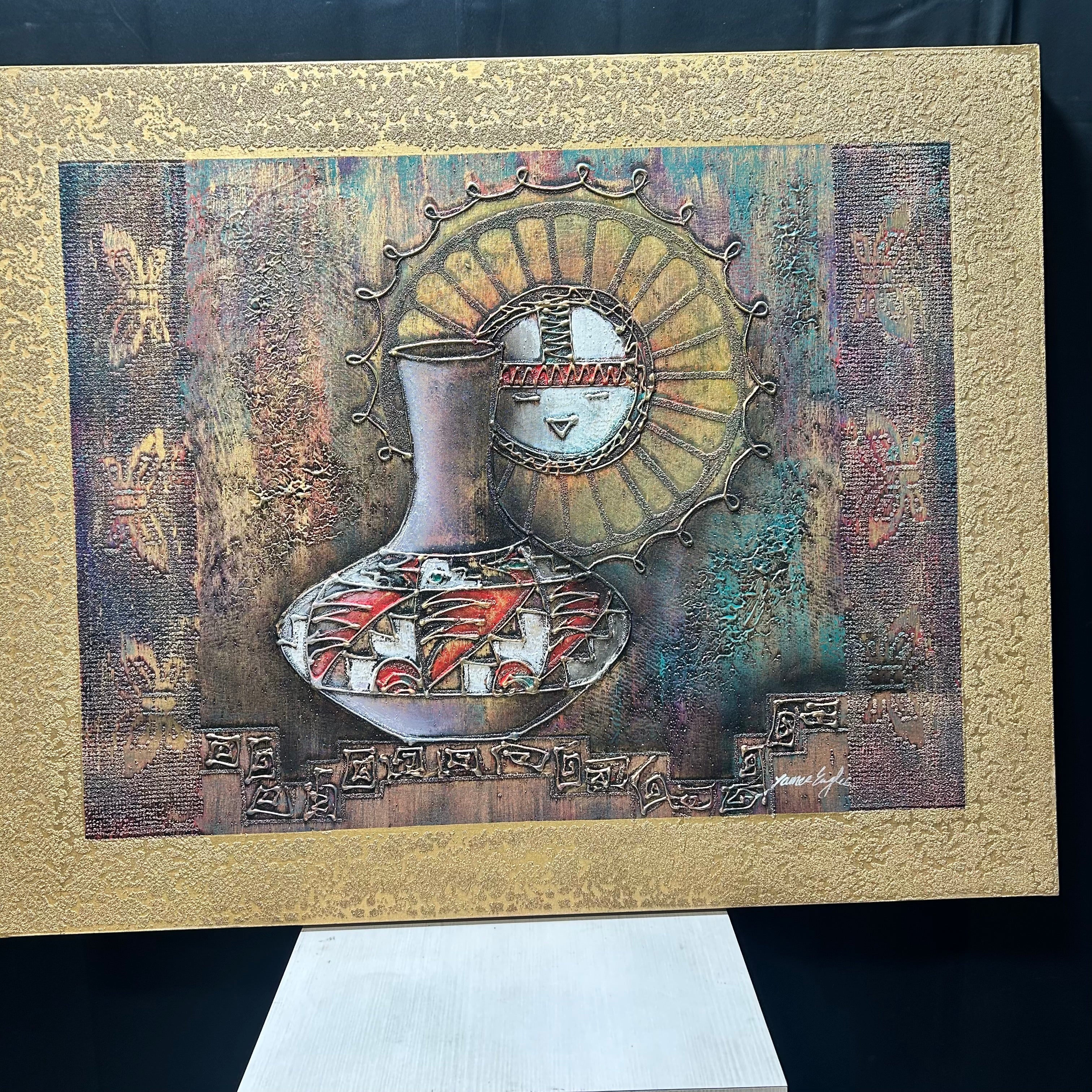 James Eagle Mixed Media Signed 50"x 40"