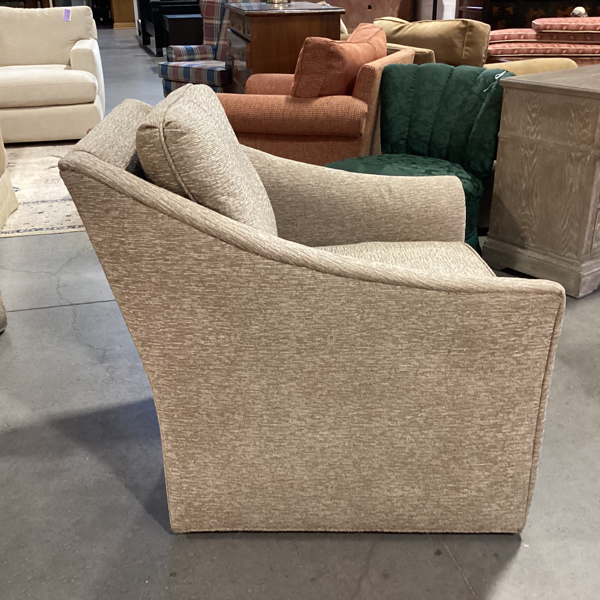 Pearson Heritage Home Group Tan & Cream Texture Woven Slope Arm Swivel Chair 32"x 38"x 34"
