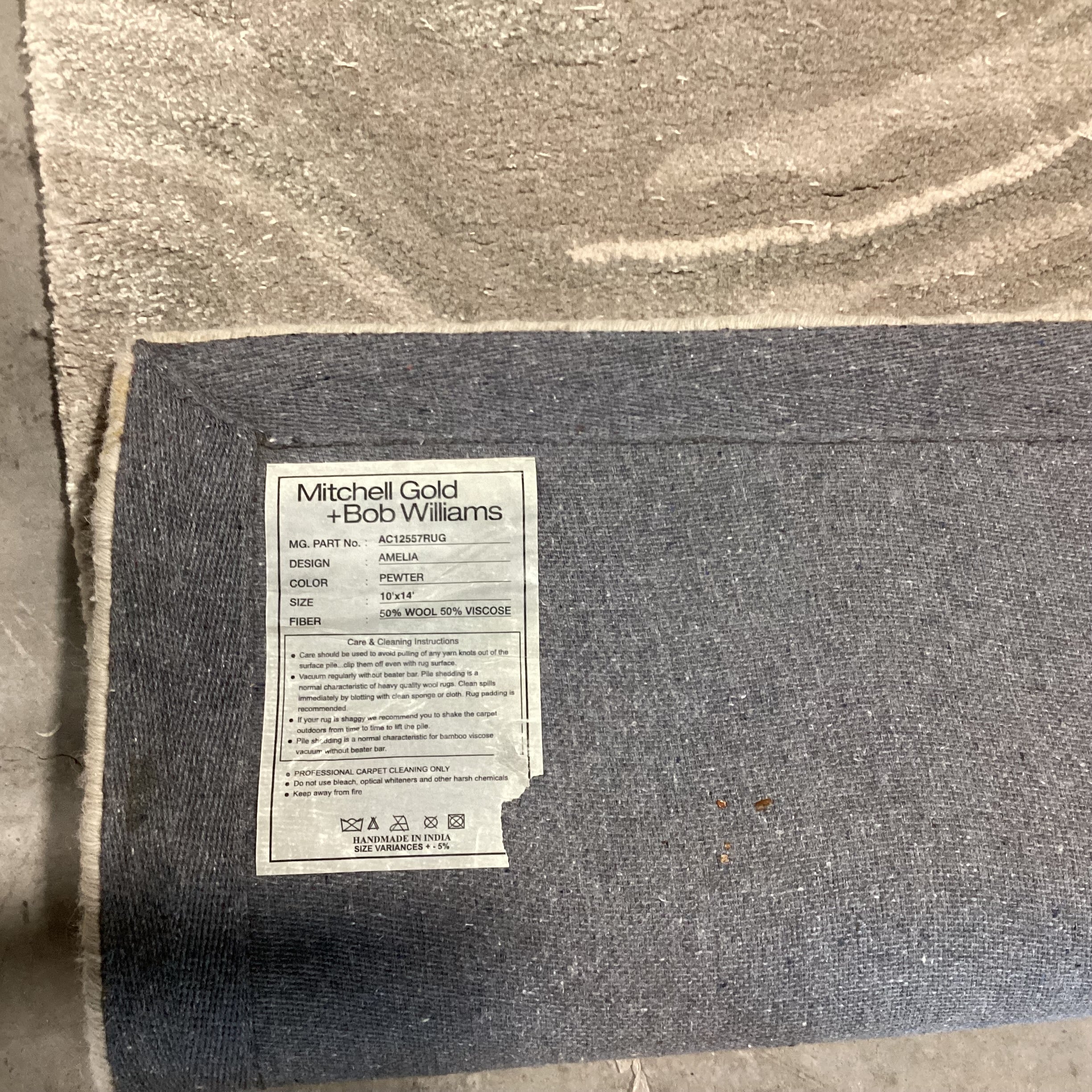 Mitchell Gold & Bob Williams Amelia Pewter Wool &  Viscose Rug 10' x 14'