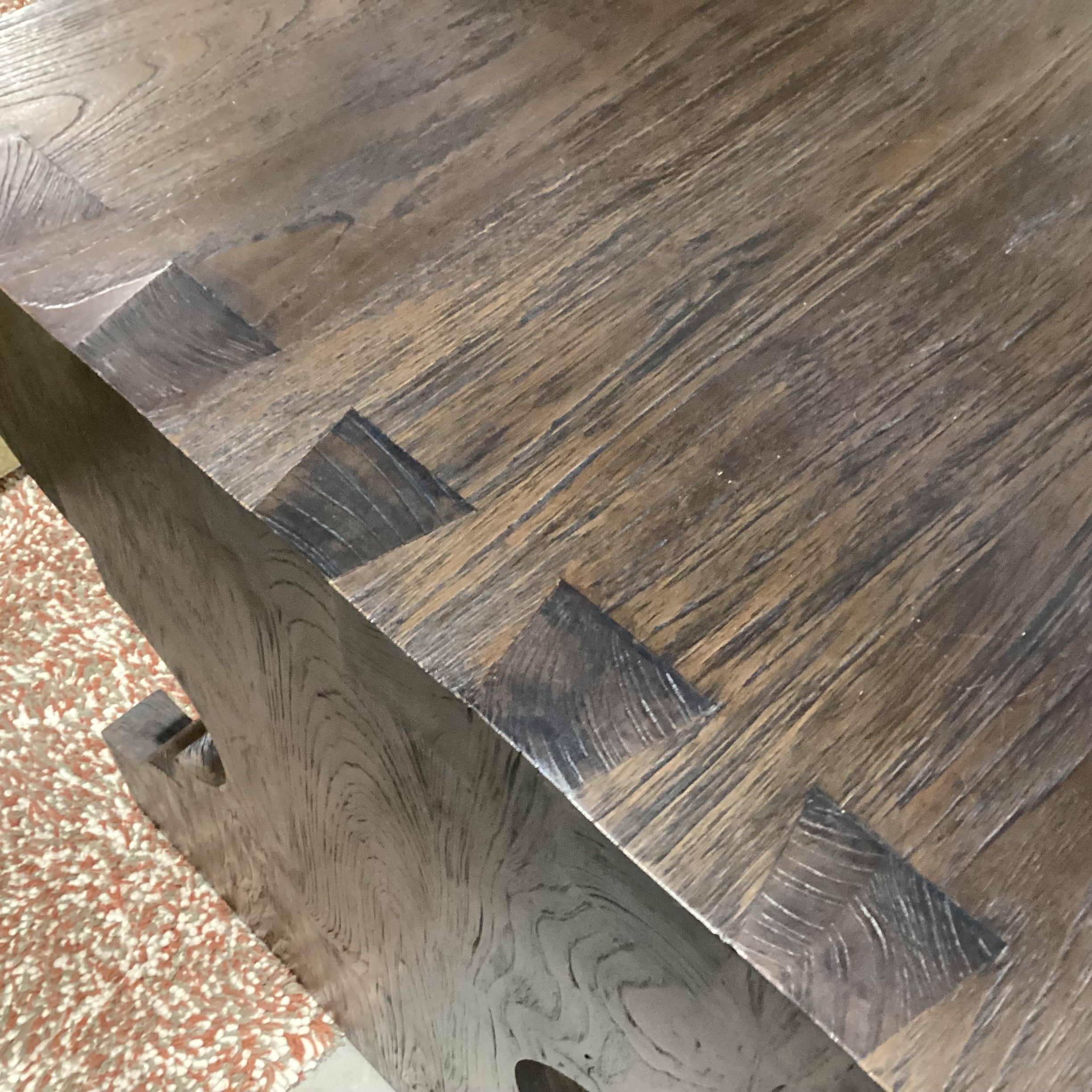 Ironies Escala Dark Finish Solid Wood with Dovetailed & Carved End Detail Console Accent Table 83.5"x 27"x 30"