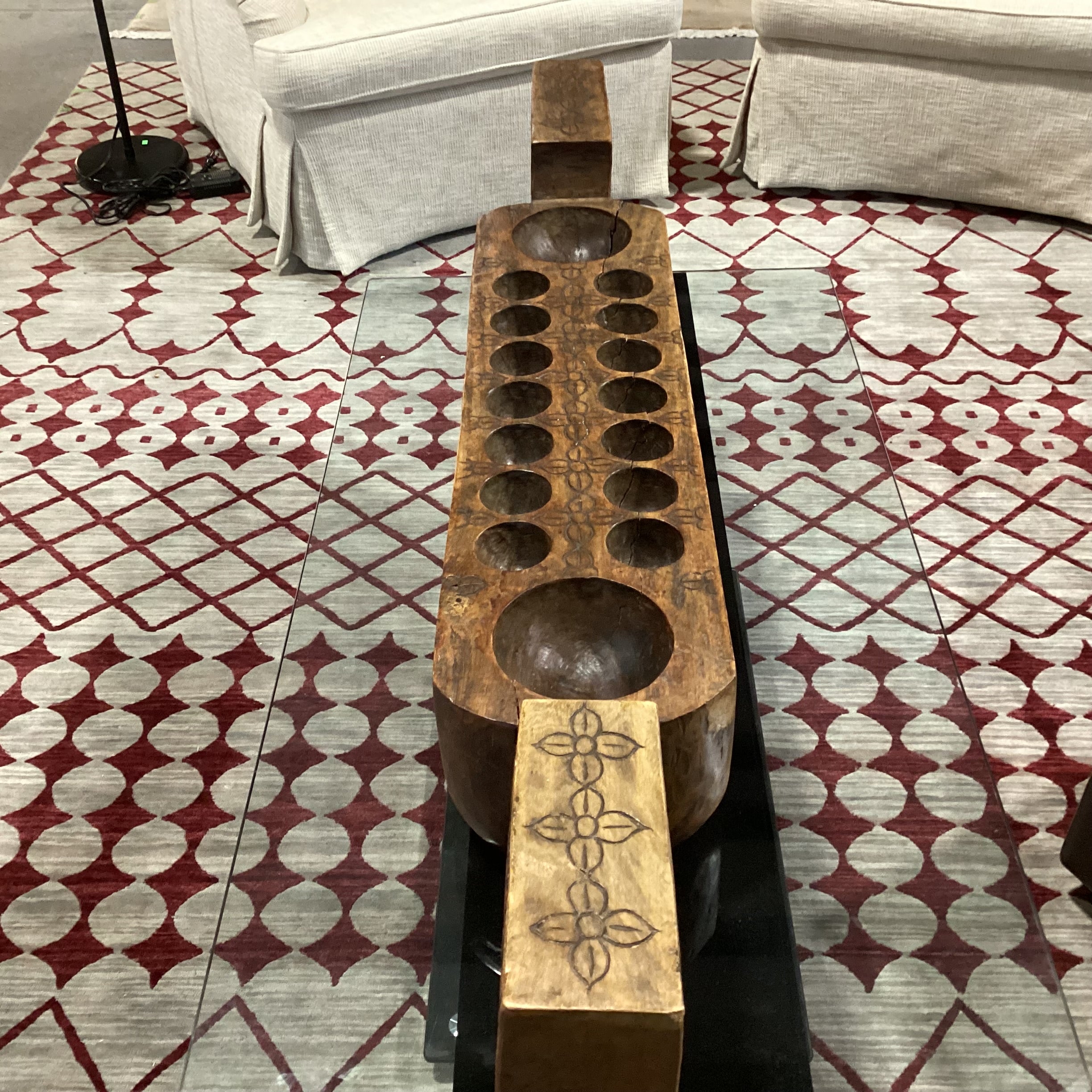 Antique Hand Carved Wood Mancala Board Game 55.5"x 9.5"x 9.5"