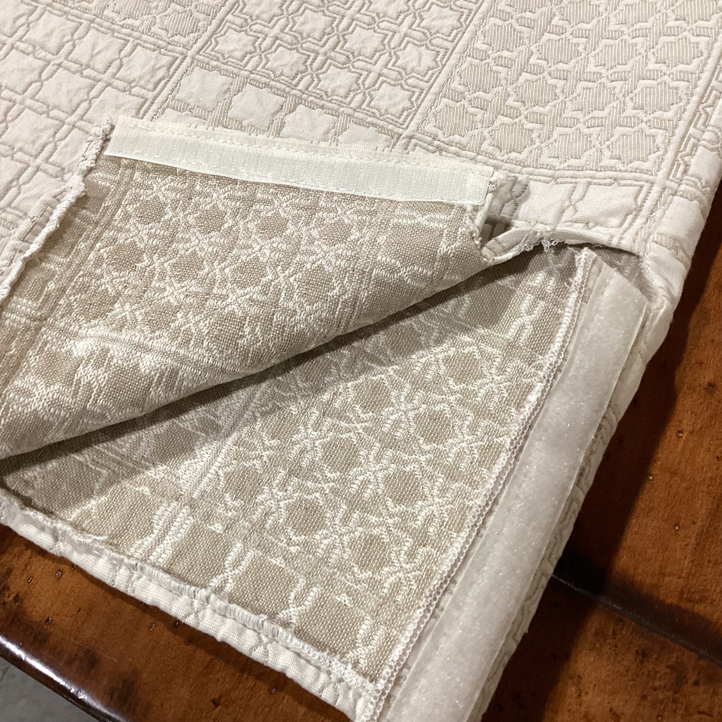 Ornate Carved Wood with Ivory Quilted Slipcover Leather Underneath Chair 26"x 26"x 46"