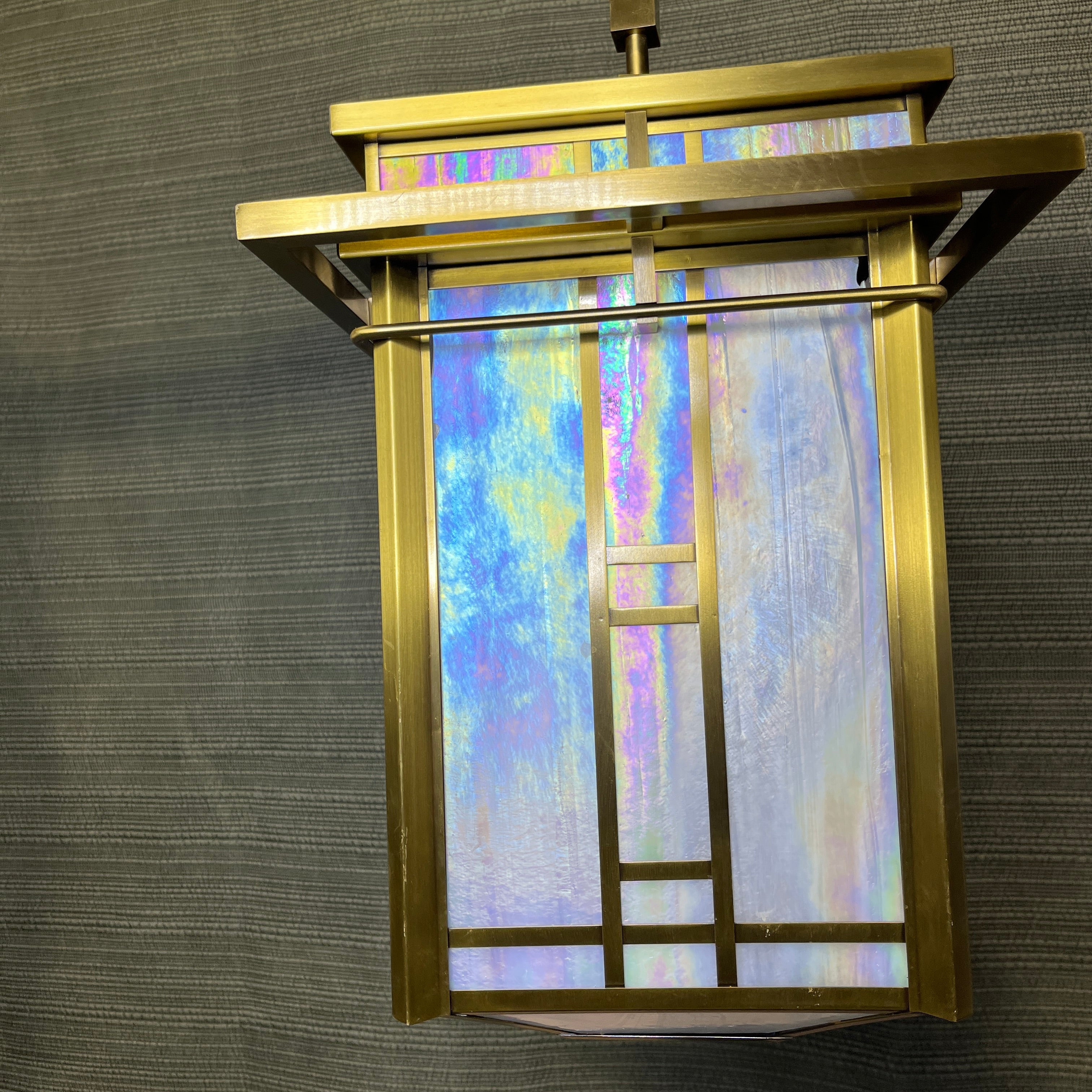 Art Deco 4-Light Solid Brass with White Opaline Glass Ceiling Pendant 13.5"x 13.5"x 36"