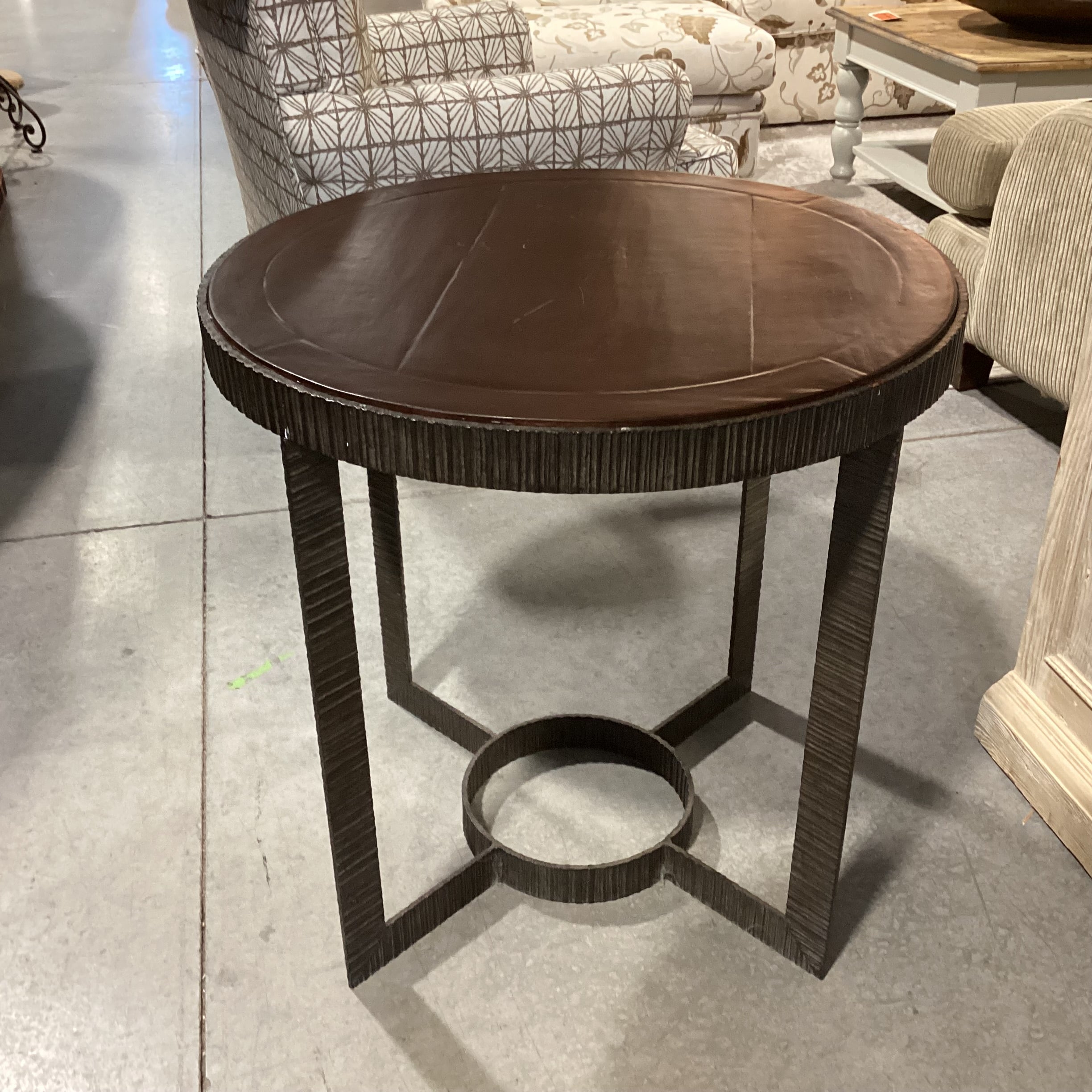 Round Wood & Texture Ribbed Iron Accent Table 28" Diameter x 28"