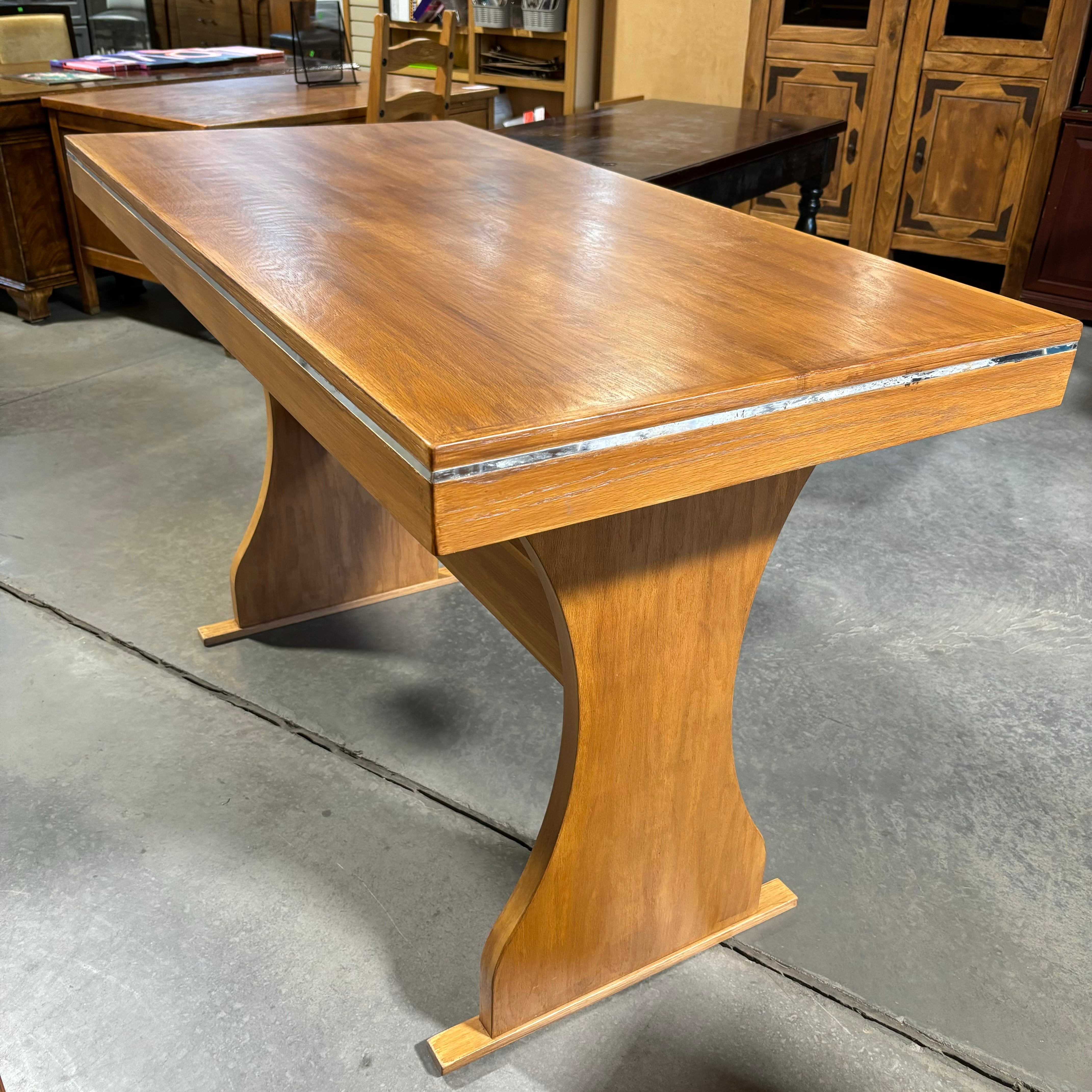 Medium Finish Wood with Trestle & Chrome Accent Desk 60"x 30"x 39"