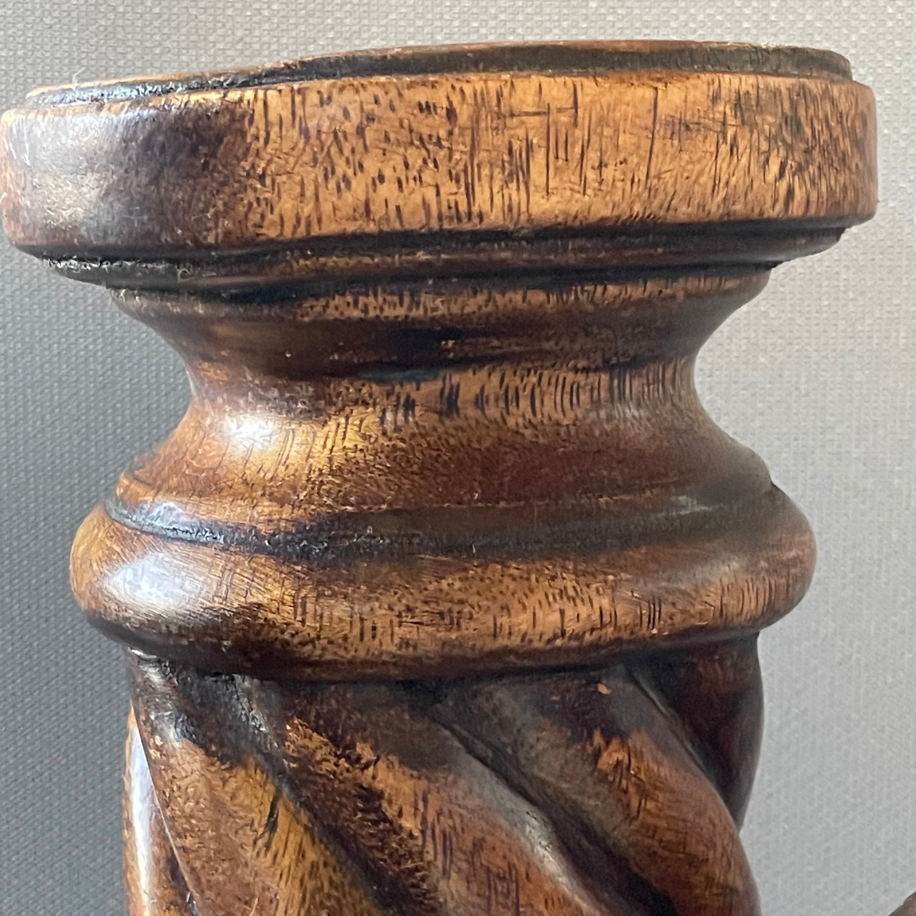 Set of 3 Vintage Wood Carved Barley Twist Candle Holders, 22",18,"x 14"