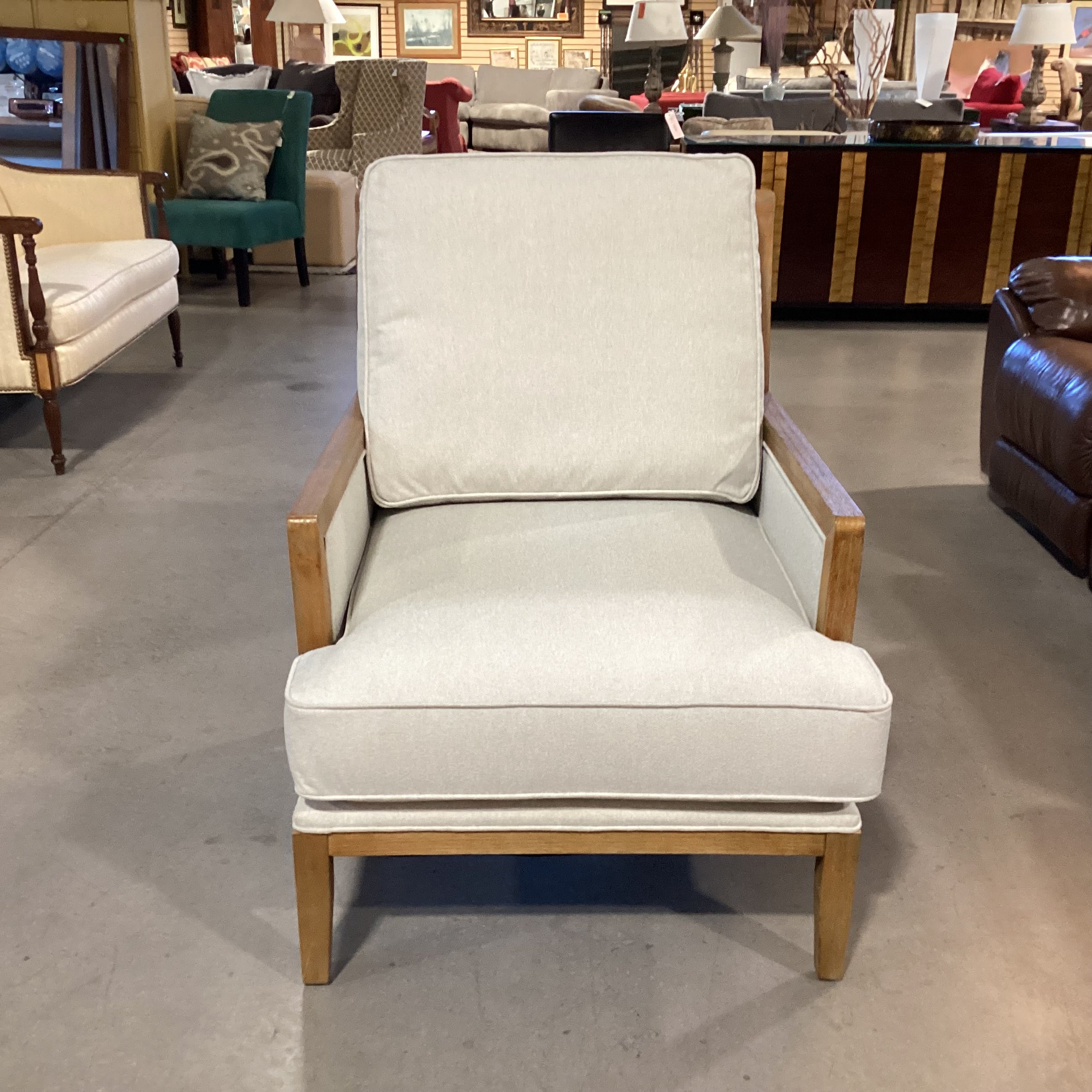 Living Style Furniture Cream Woven & Distressed Wood Chair 30"x 36"x 37"