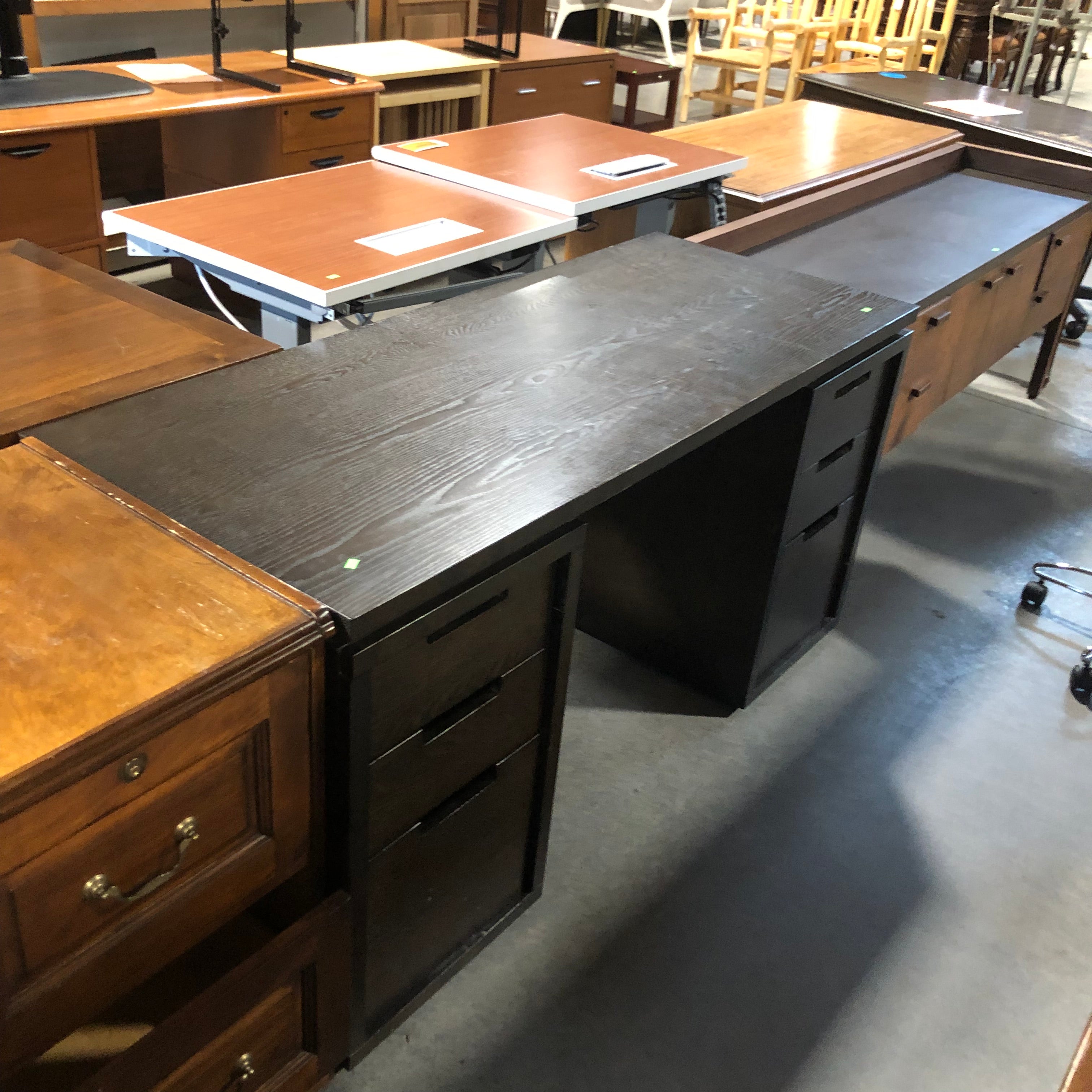 6 Drawer Solid Dark Finish Wood Office Desk 60"x 24"x 30"