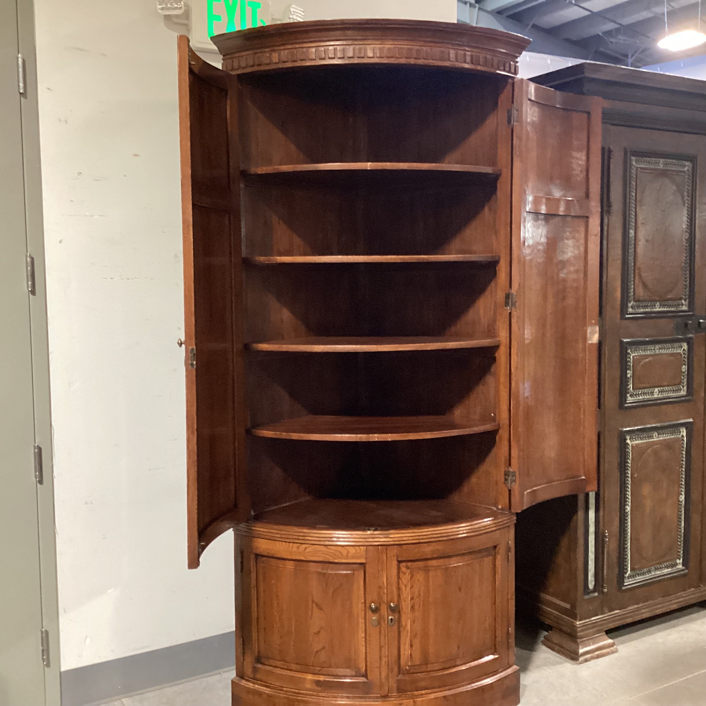 Lillian August Carved Wood with Shelves 4 Door Corner Display Armoire 42"x 30"x 91"