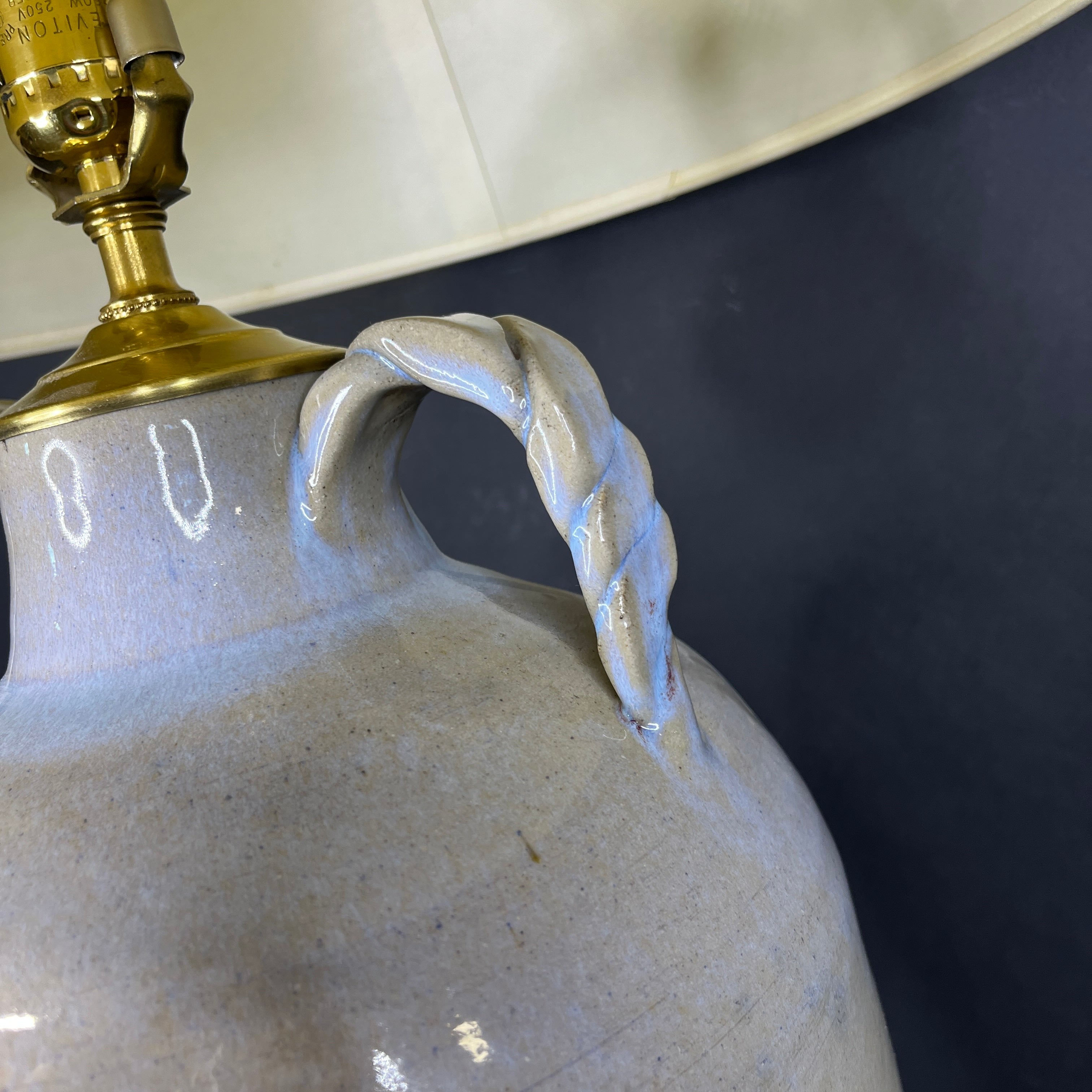 Cream iridescent Braided Handle Pottery with Shade Table Lamp 17” Diameter @ Shade x 28”