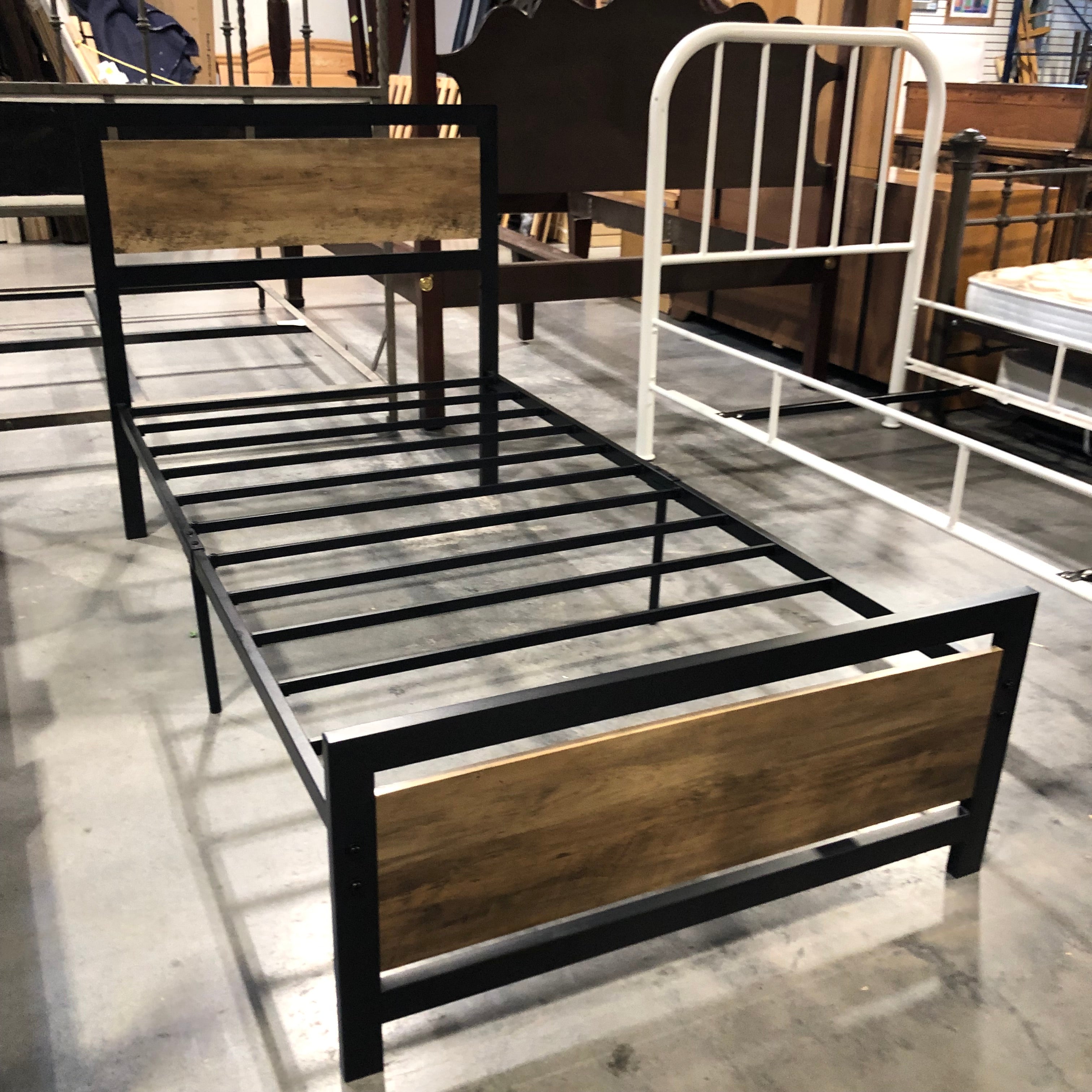 Twin Black Metal Bed Set With Wood Laminate Accents 40"x 77"x 41"