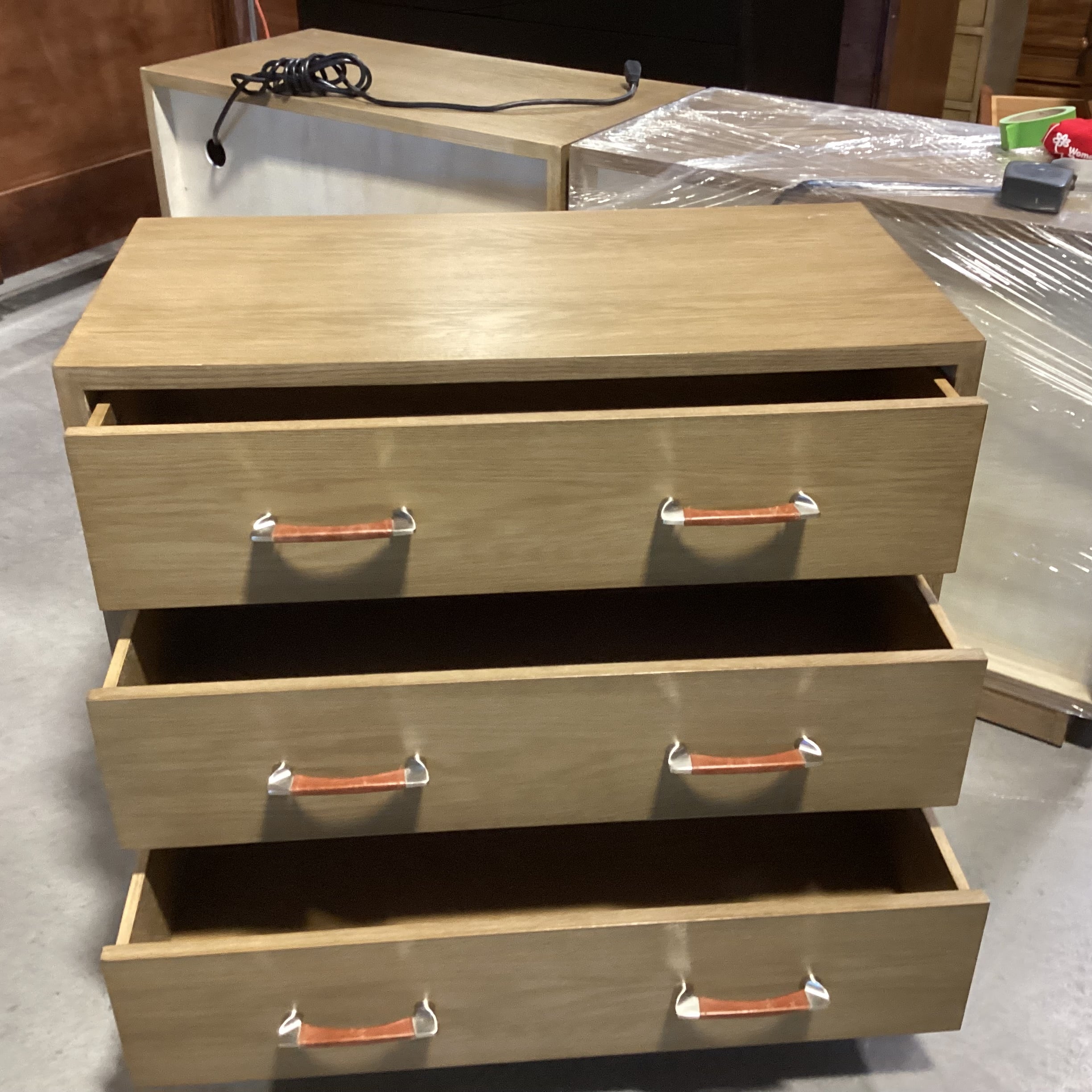 Bryan Ashley Light Finish Oak With Nickle & Leather Pulls 3 Drawer Chest 36"x 19"x 30"
