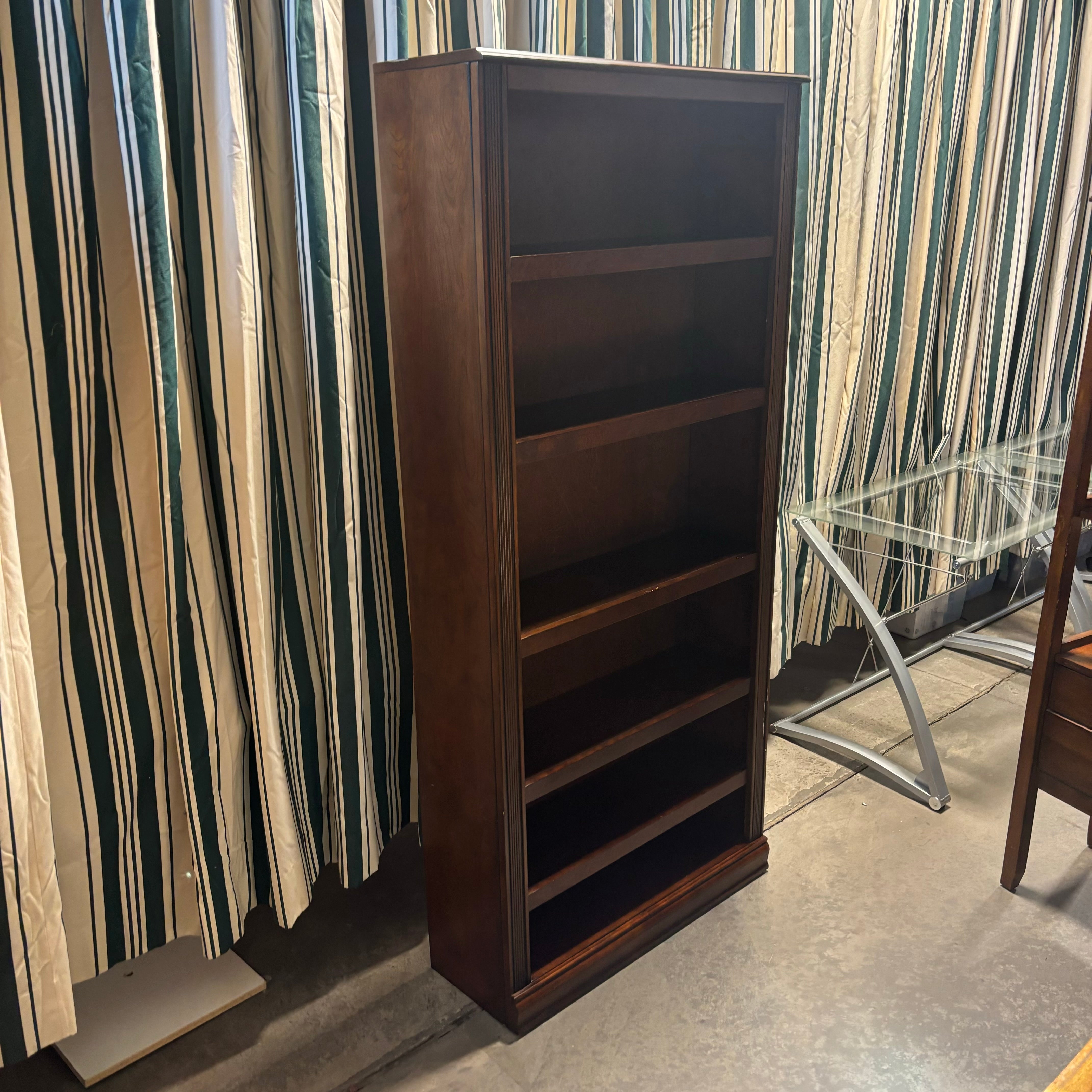 Solid Dark Finish Carved Wood with 4 Adjustable Height Shelves Bookcase 35"x 12"x 75"