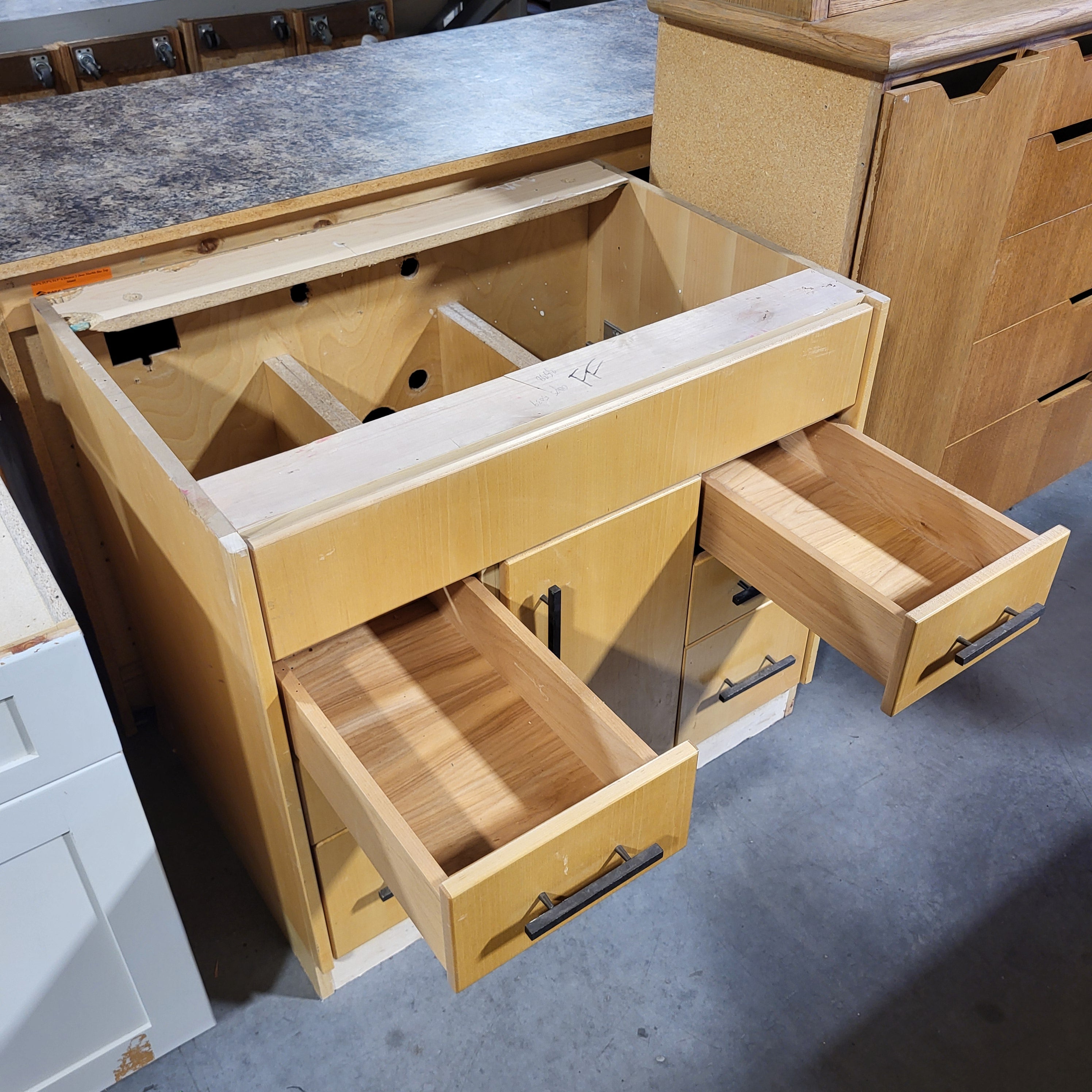 Light Wood 6 Drawer 1 Door Cabinet Base 36"x 25"x 32"