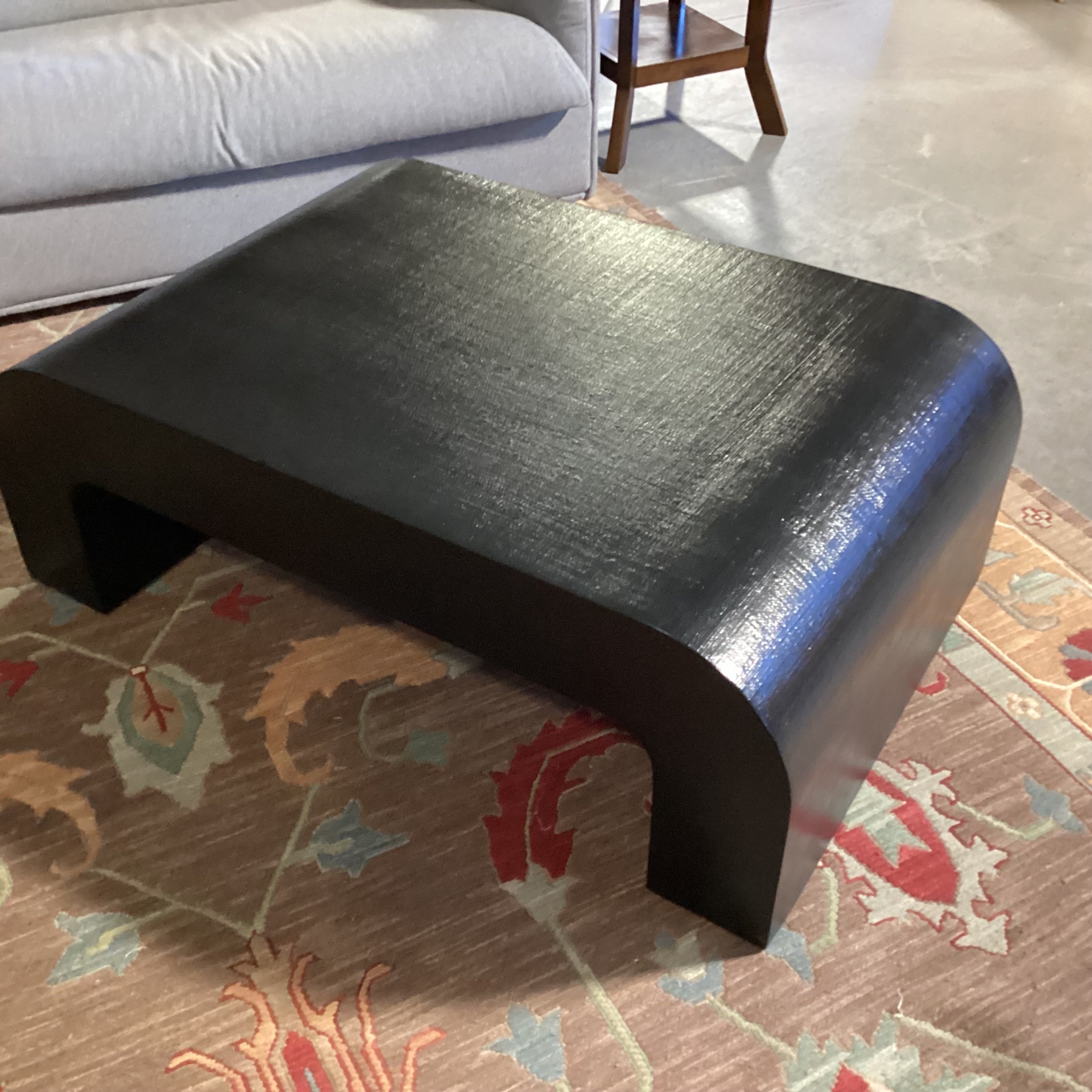 Crate & Barrel 2 Black Raffia Texture Wrapped U Shape Coffee Table 46"x 30"x 16"
