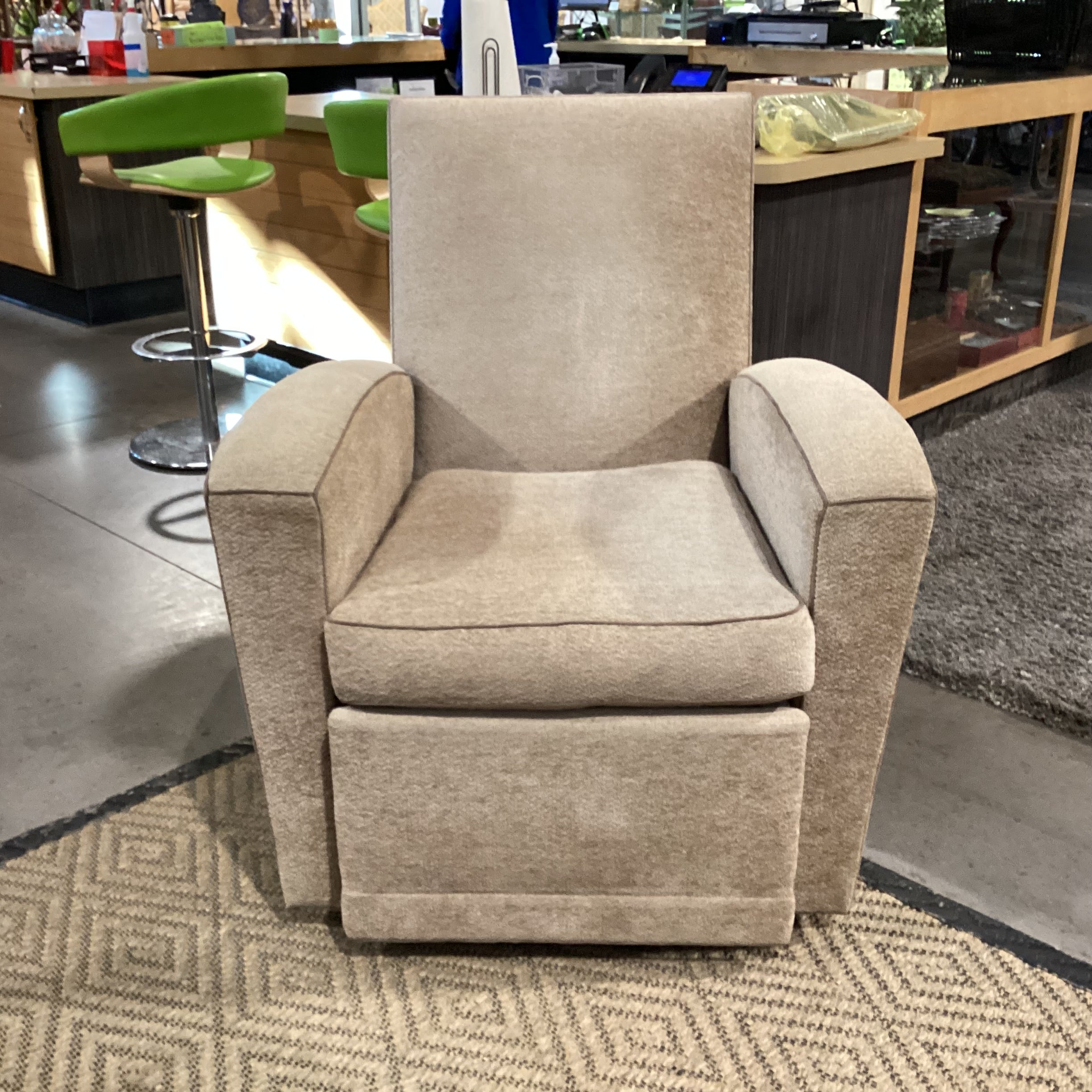 Beige Texture Woven Chenille with Taupe Piping Swivel Recliner Chair 35"x 40" to 66"x 41"