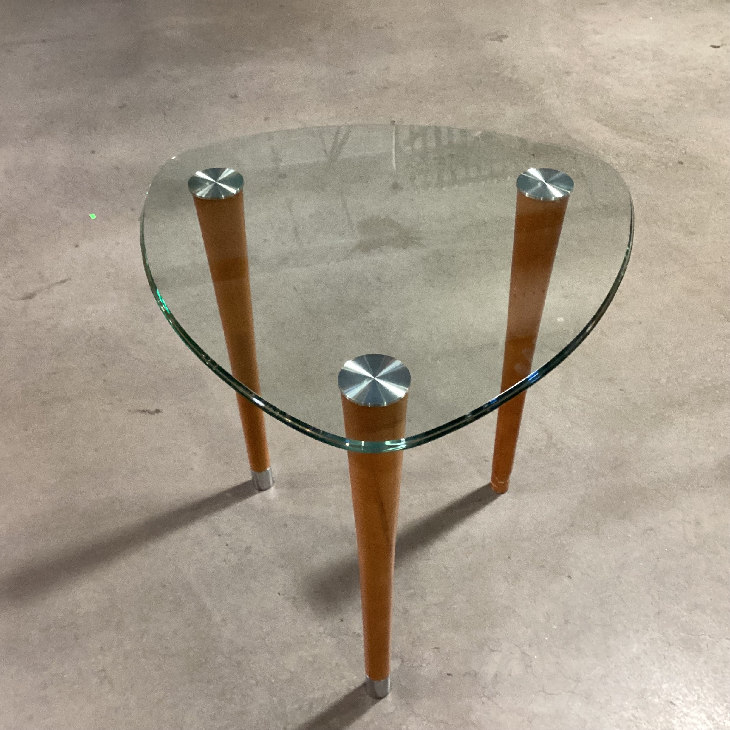 Modern Triangle Glass & Wood Legs End Table 26"x 26"x 26"