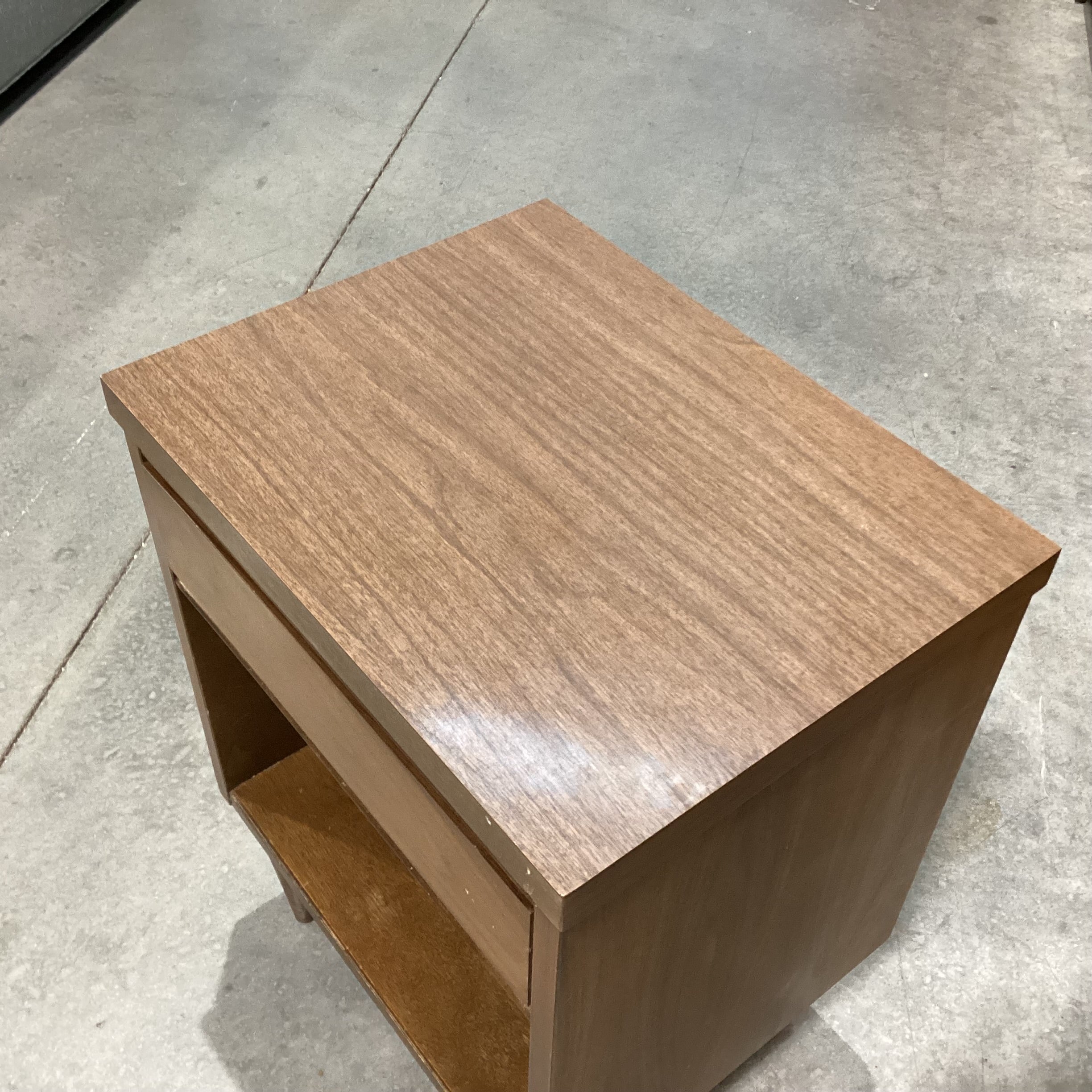 Mid Century Walnut & Veneer 1 Drawer Nightstand 18"x 14"x 24"