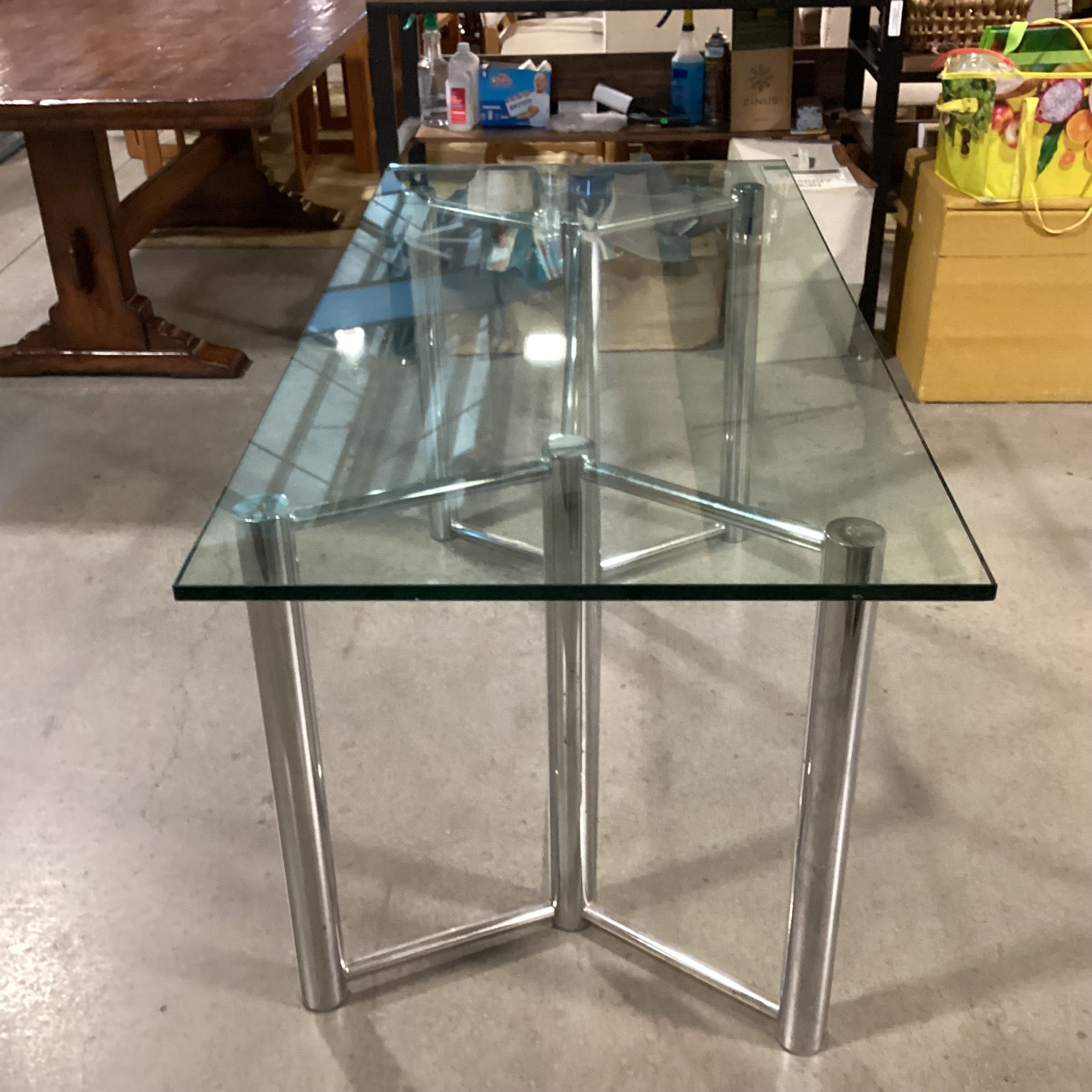 Tubular Chrome & Glass Dining Table 60"x 30"x 29"