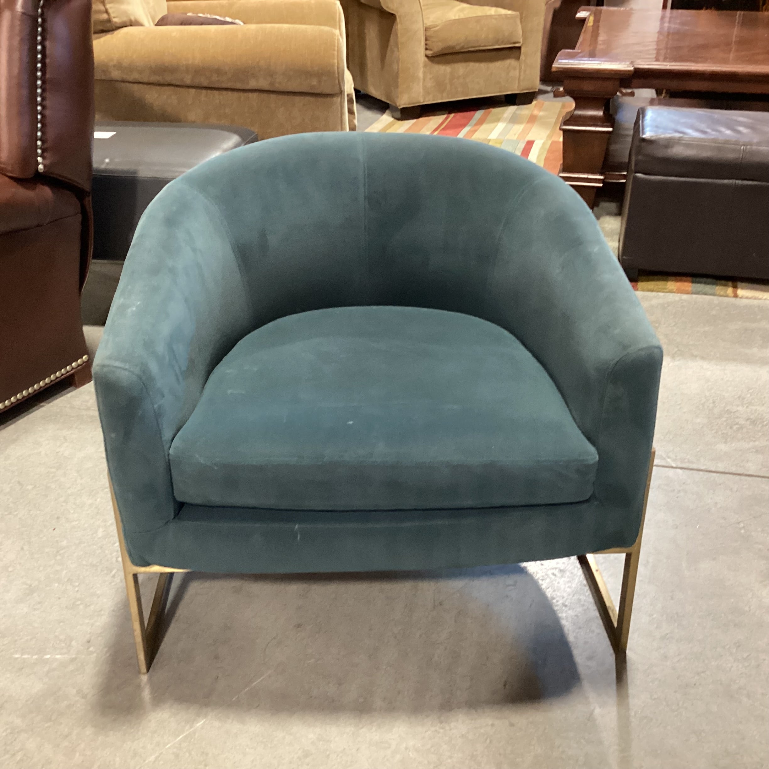 Four Hands Corbin Green Velvet & Gold Metal Modern Chair 28"x 28"x 26"
