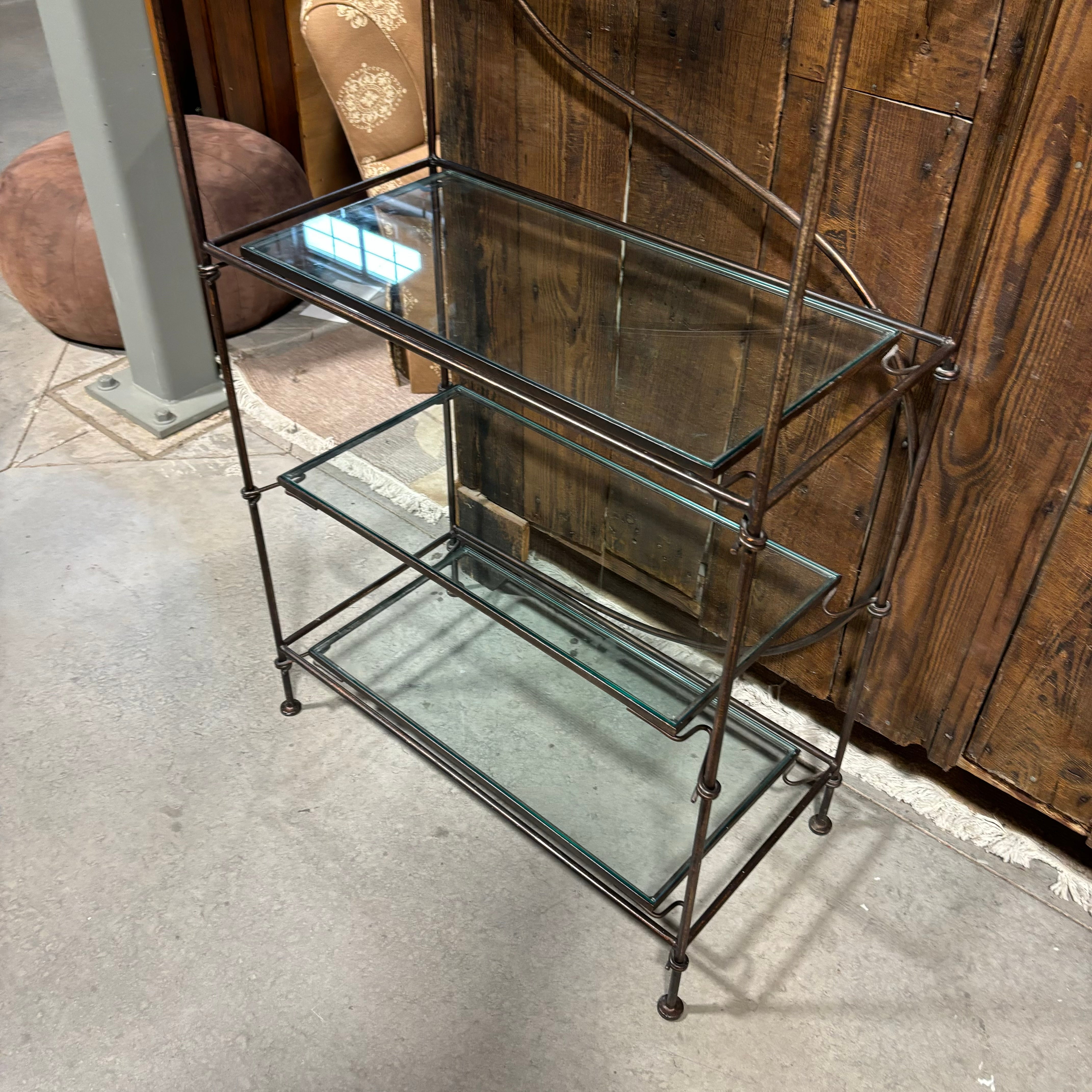 Ornate Wrought Iron & Glass 5 Shelf Display Bookshelf 38"x 19"x 81"