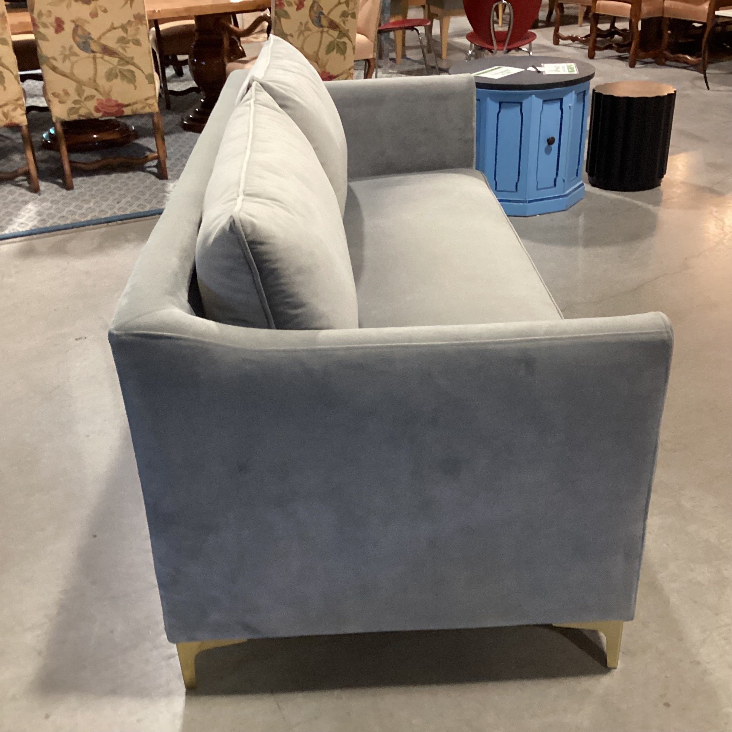 Grey Plush Velvet with Gold Metal Legs Modern Sofa 81"x 34"x 31"