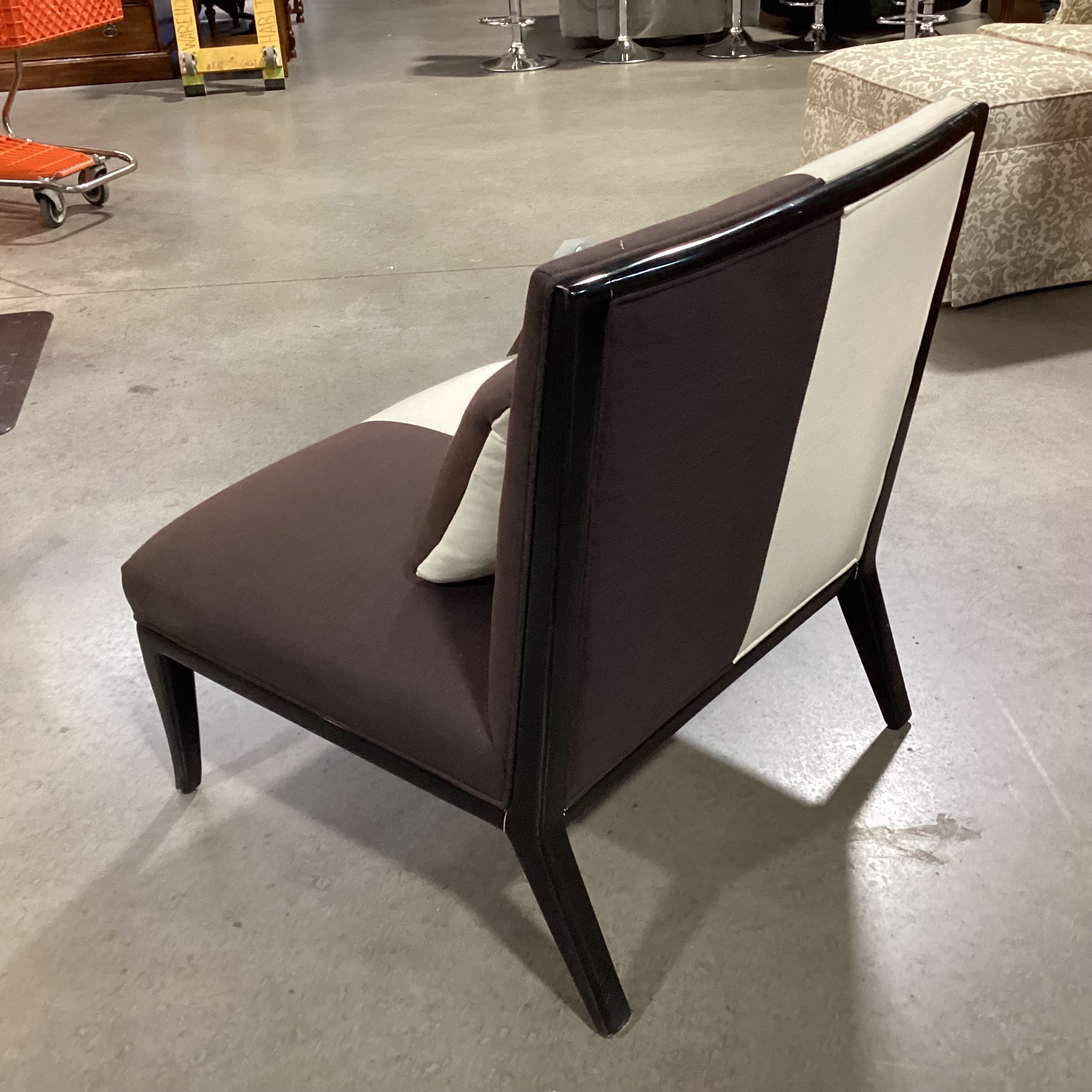 Century Furniture Modern Cream & Brown with Black Lacquered Wood Oversized Slipper Chair 32"x 30"x 34"