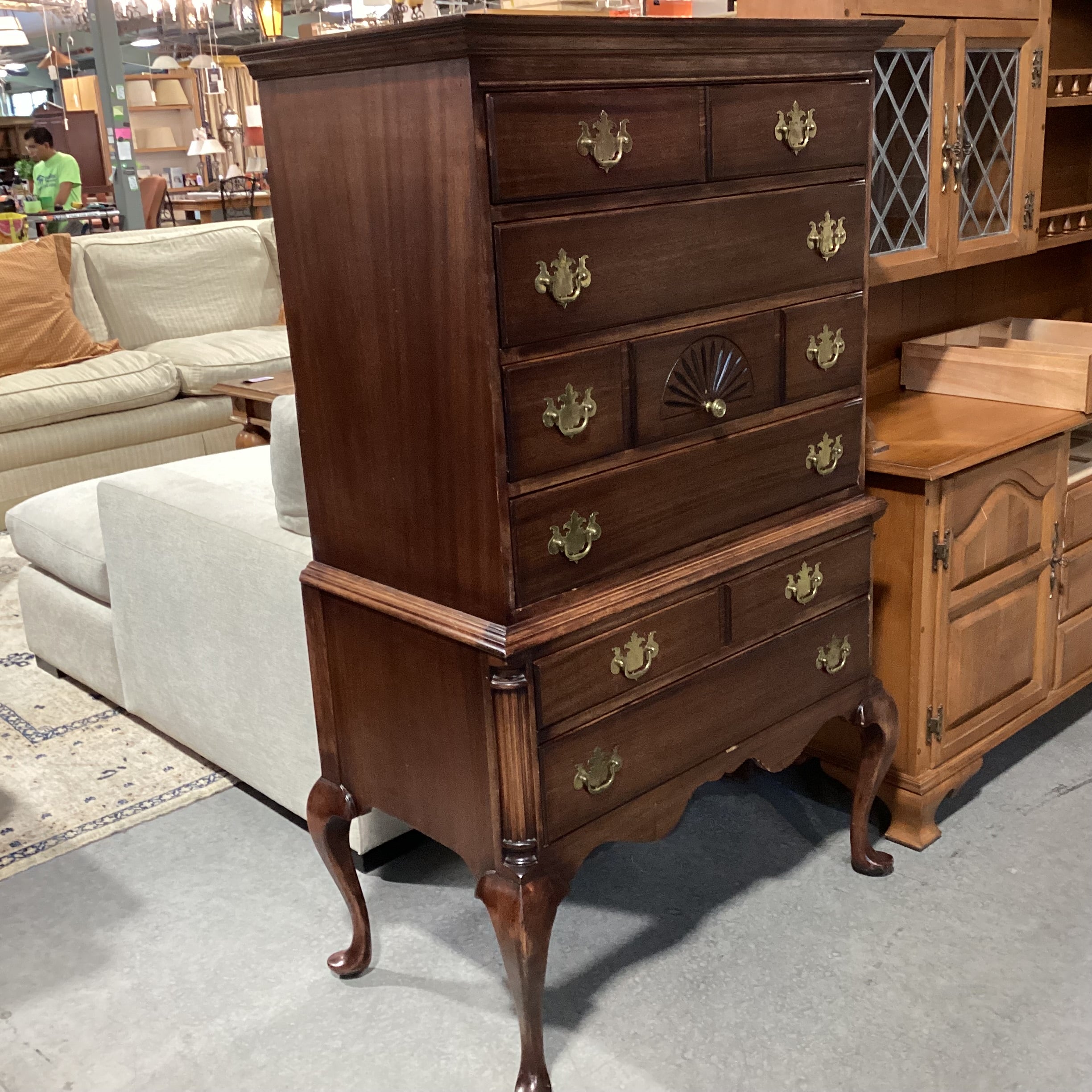 Vintage Antique Maddox Red Ribbon Mahogany 5 Drawer with Secretary Desk Pullout Chest Dresser 36"x 21"x 58"