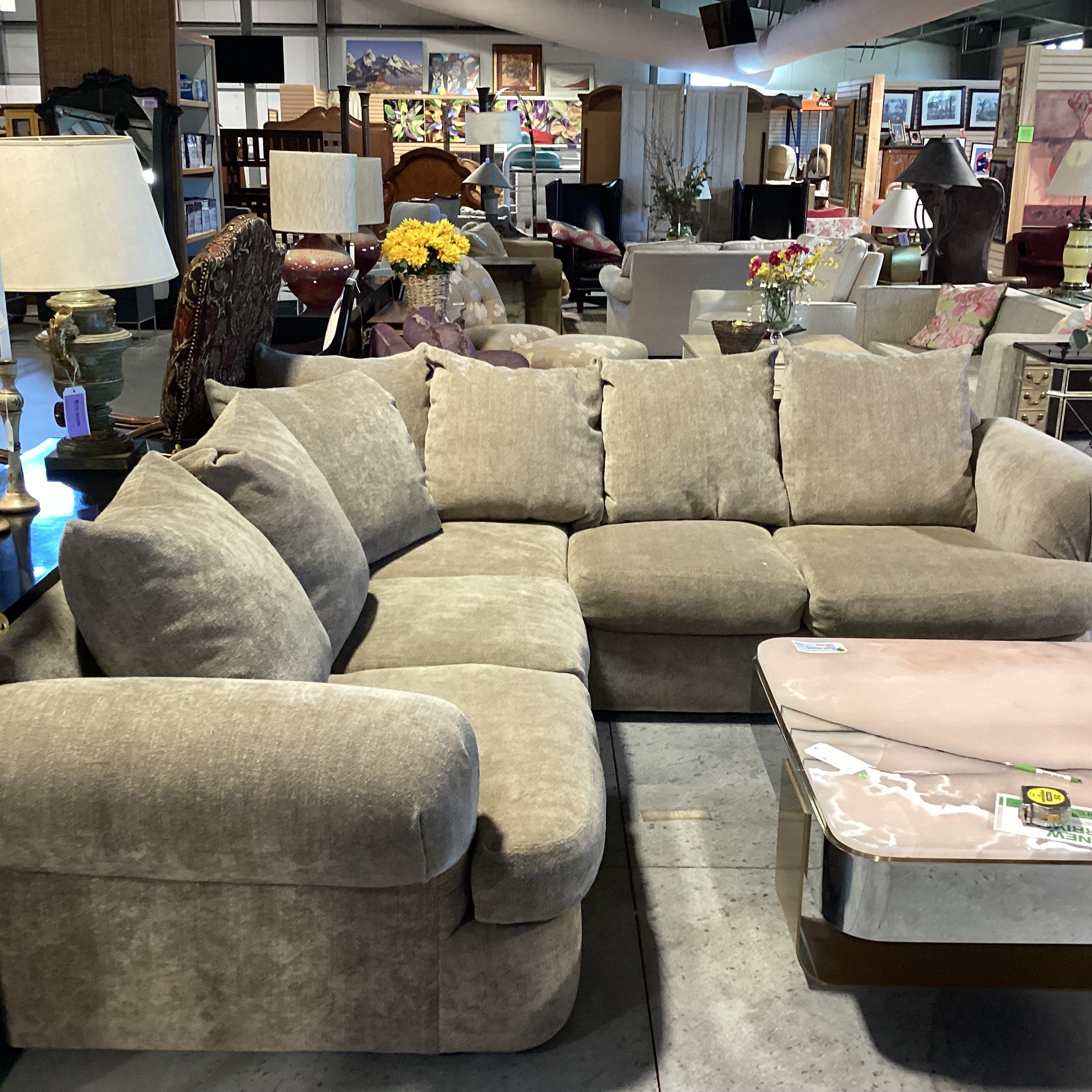 Sage Chenille Woven Down Mix 2 Piece Sectional 102"x 102"x 42"x 30"