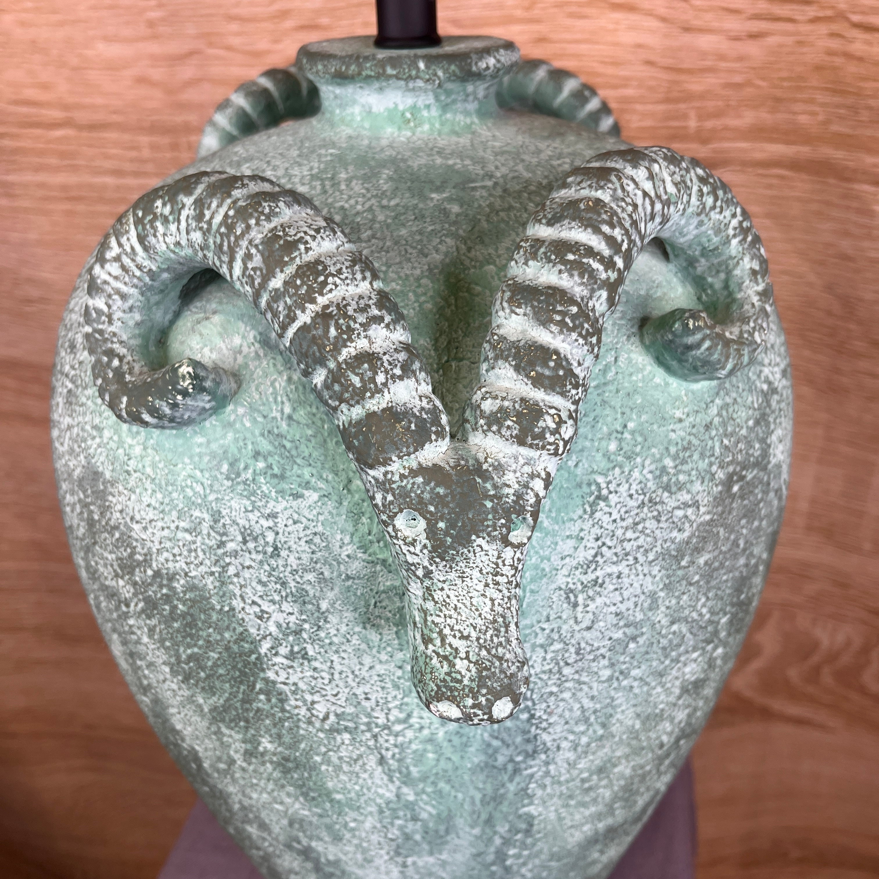 Vintage Green Ceramic Ibex/Ram Head Table Lamp 17"x 12"x 23"