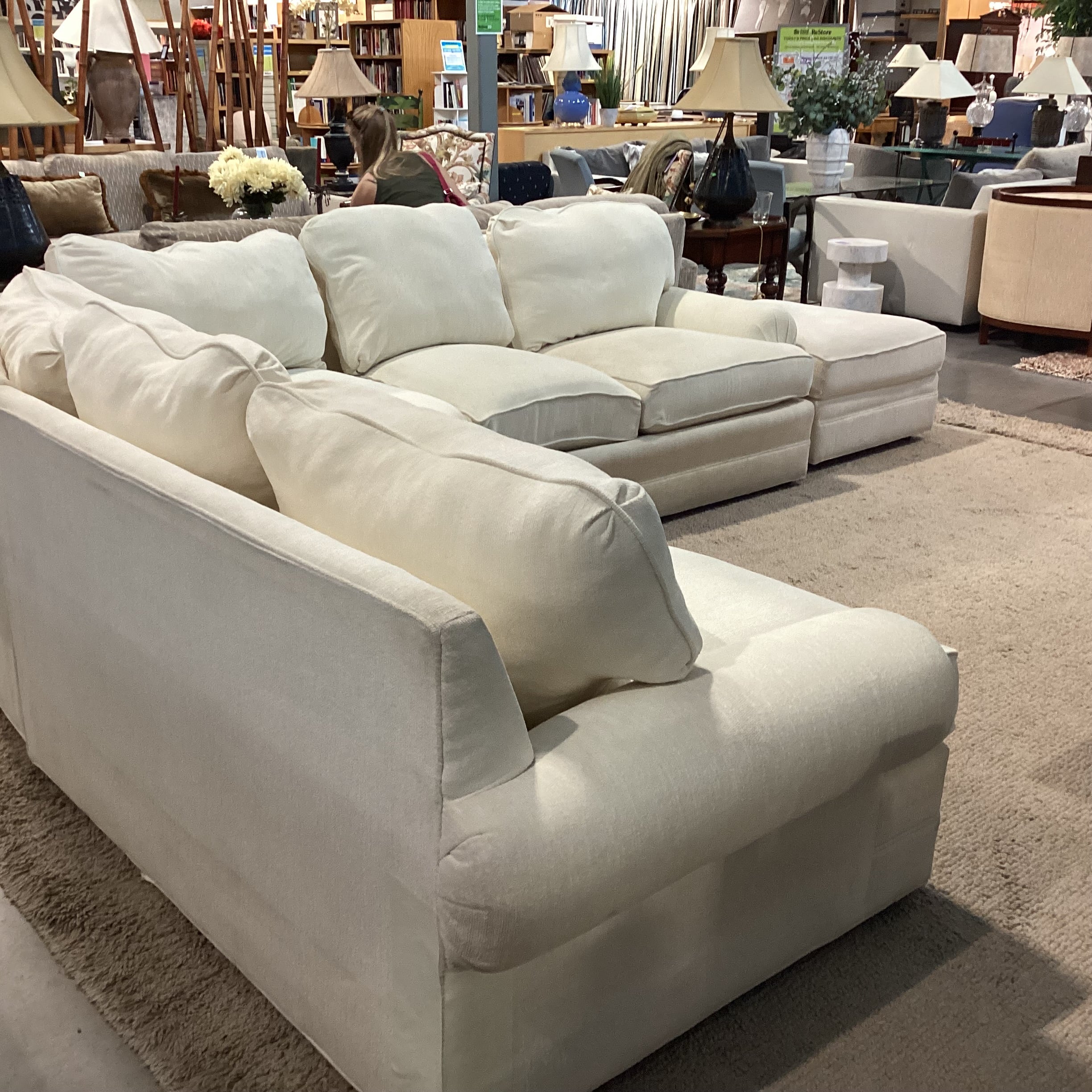Cream Chenille Woven 4 Piece with Ottoman Sectional 107"x 107"x 41"x 31"