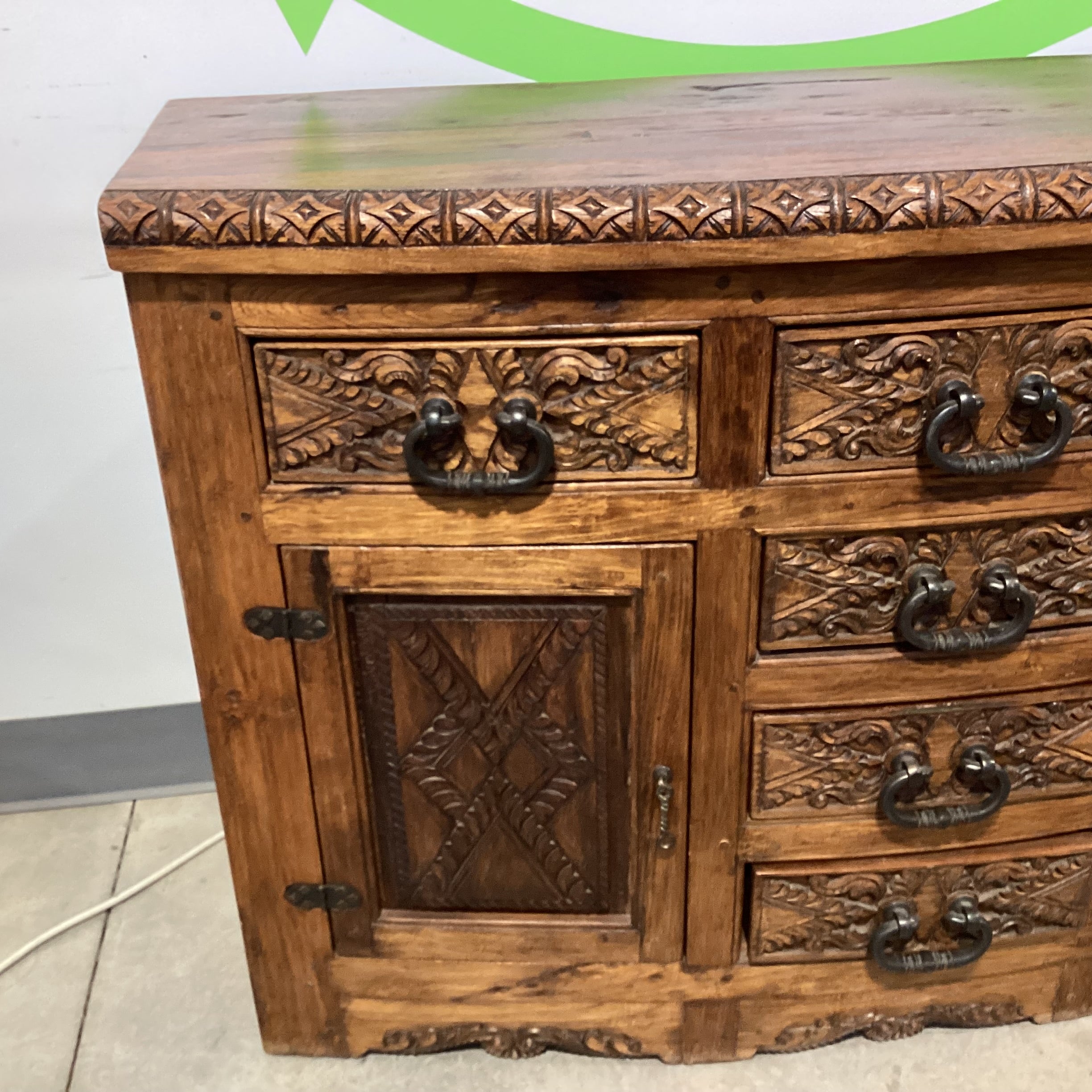 Jason Scott Collection Custom Carved Round Nose 6 Drawer 2 Door Western Style Buffet Sideboard 58"x 22"x 40.5"