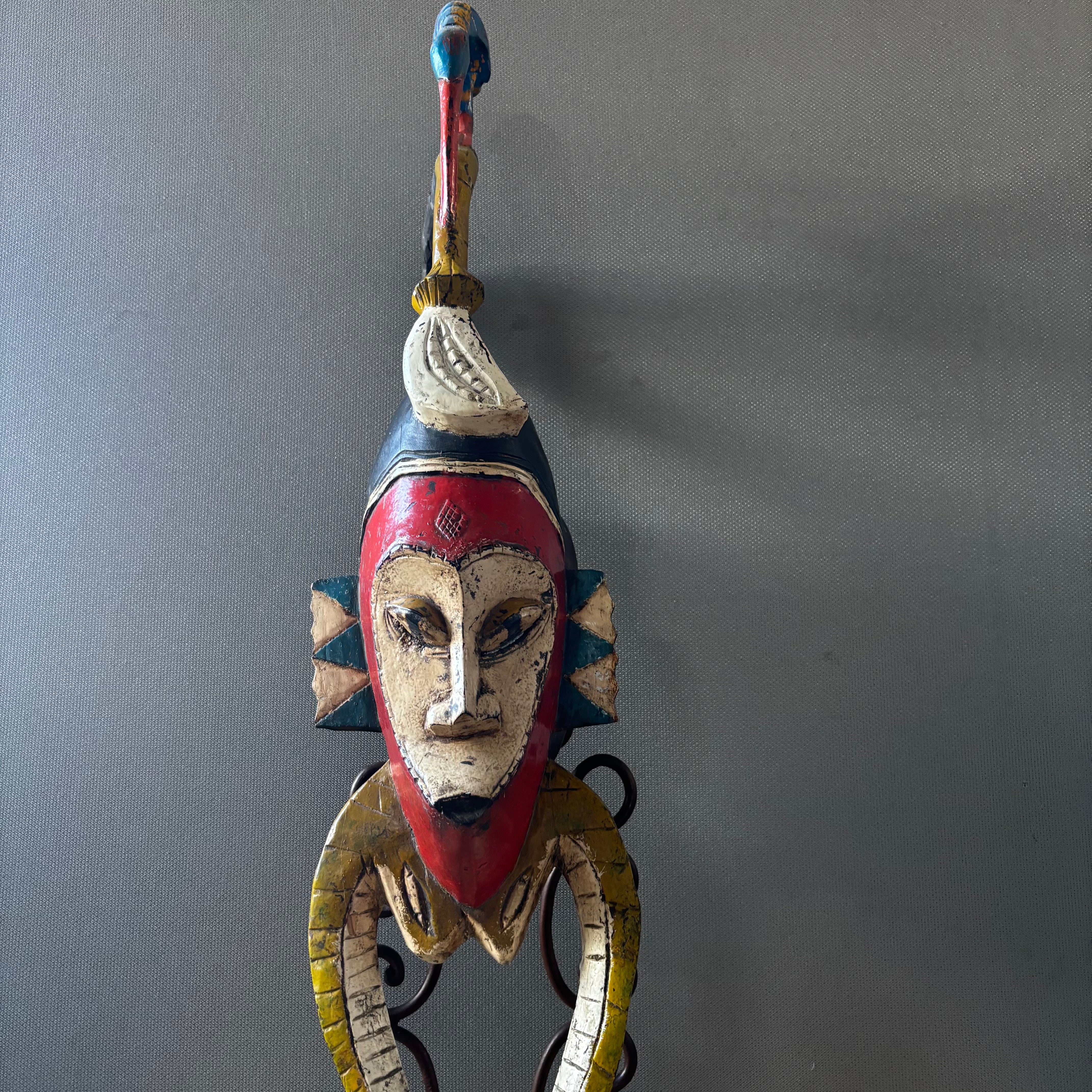 Vintage Handcrafted African Guro Mask, 7"x 7"x 30"