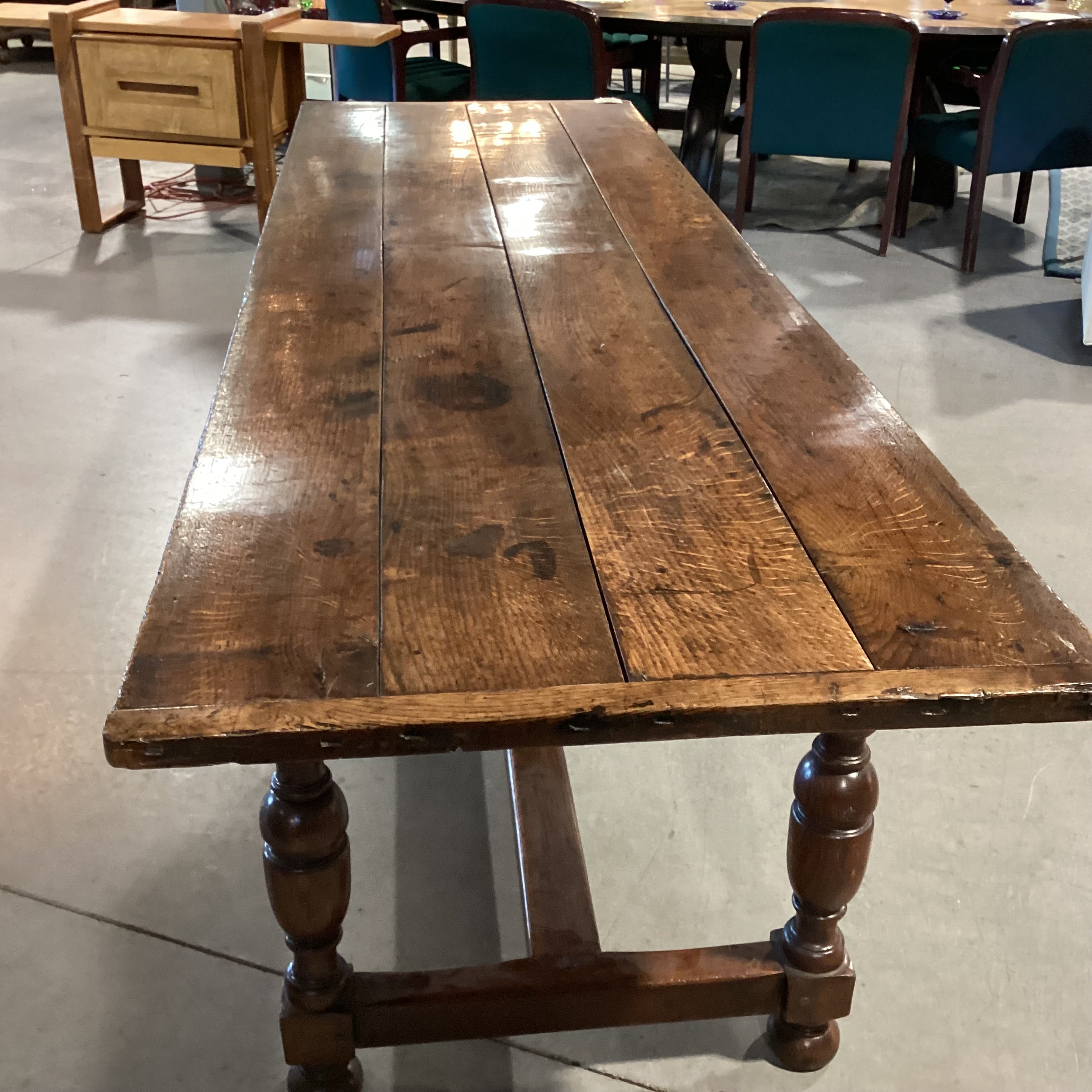 Antique Oak & Pine with Top From 1700s Carved Base From 1800s Tavern Dining Table 100"x 31.5"x 30.5"