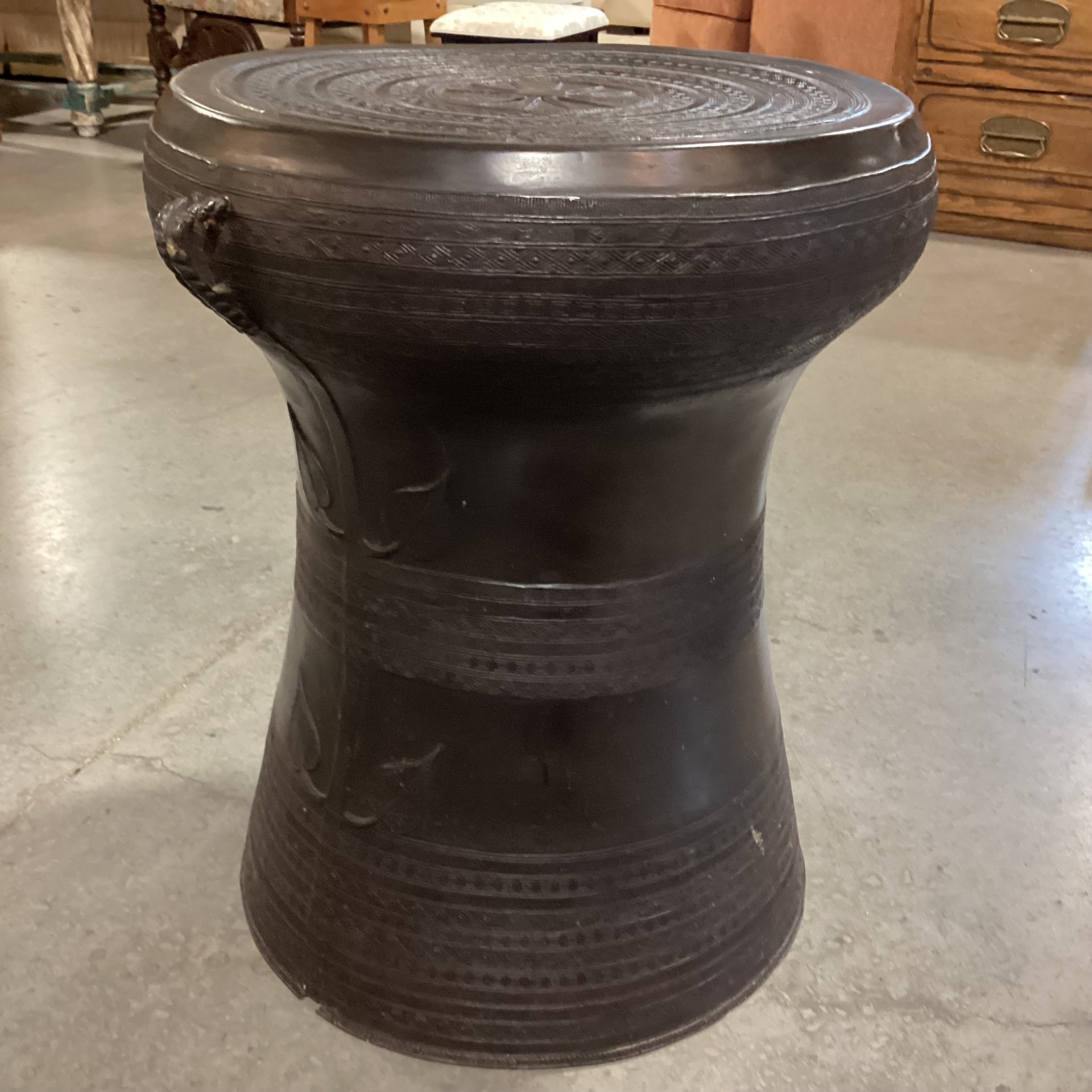 Asian Bronze Rain Drum Style Accent Table 21" Diameter x 24"