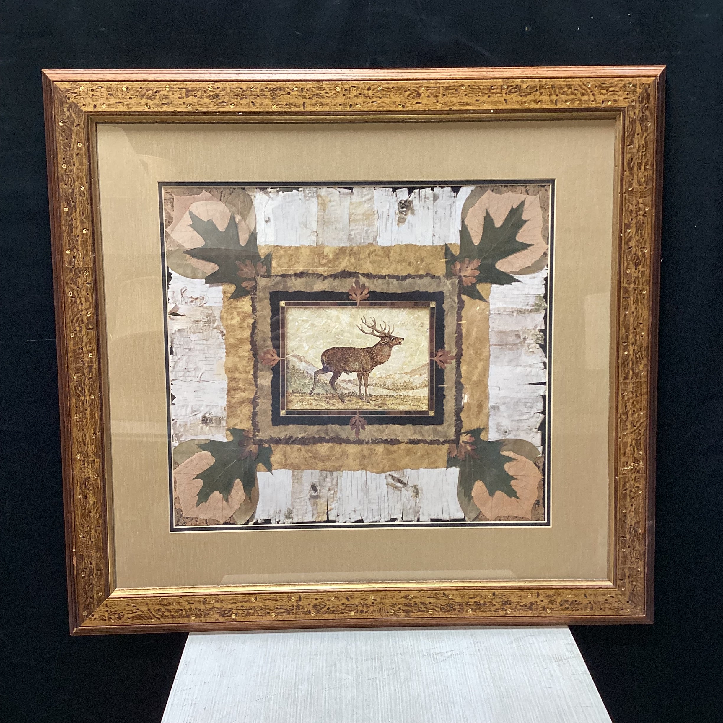 Pamela Gladding "Elk" Nature Collage Print In Wooden Frame 31" x 29"