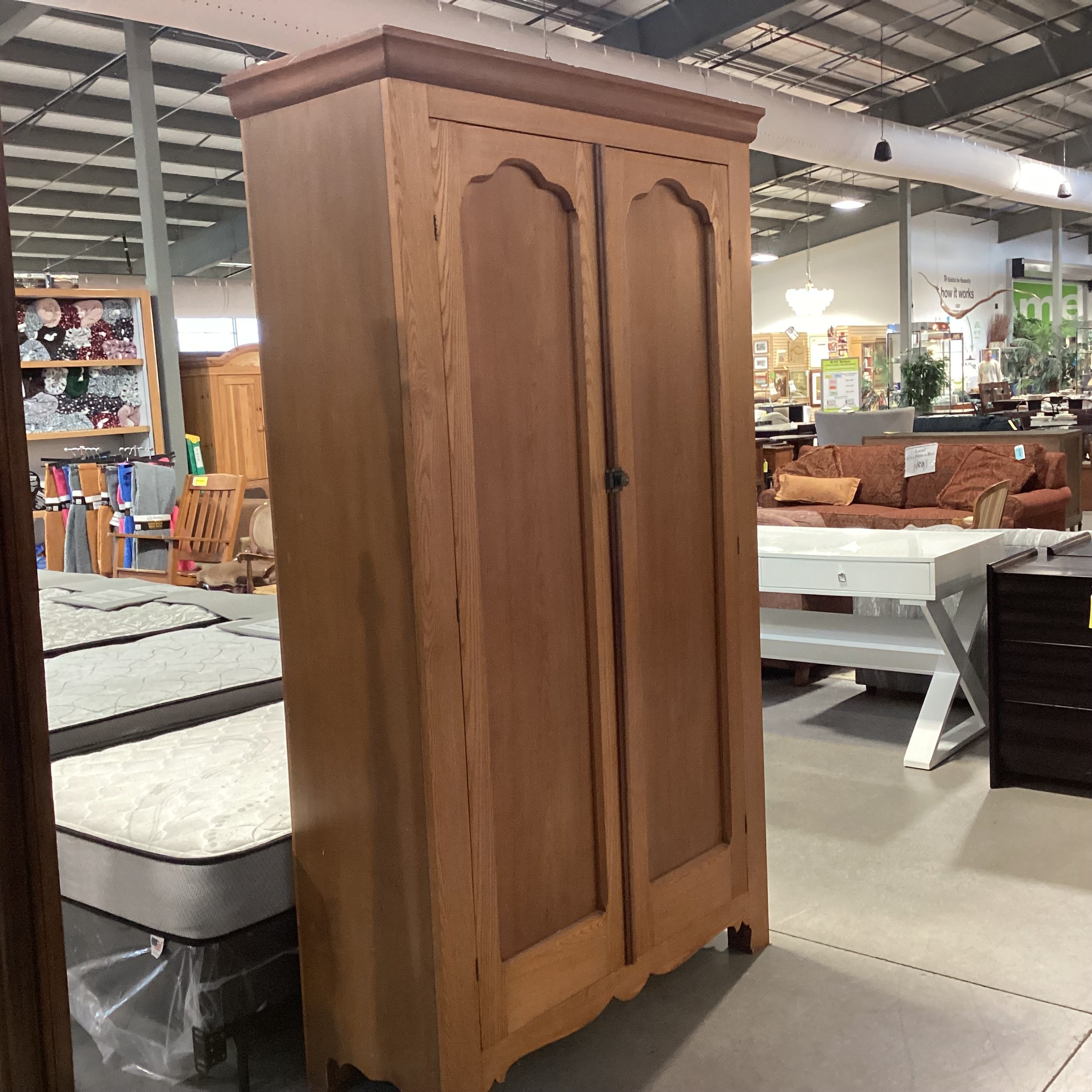 Vintage Antique Clean Line 2 Tone Wood Carved Detail 2 Door with Shelv