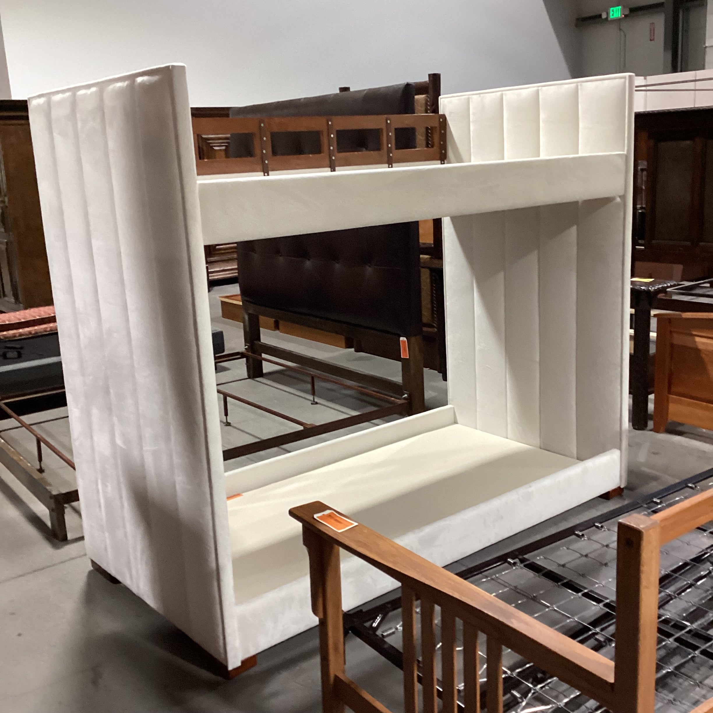 Cream Velvet Channel Tufted Twin Over Twin 84"x 46"x 74.5"