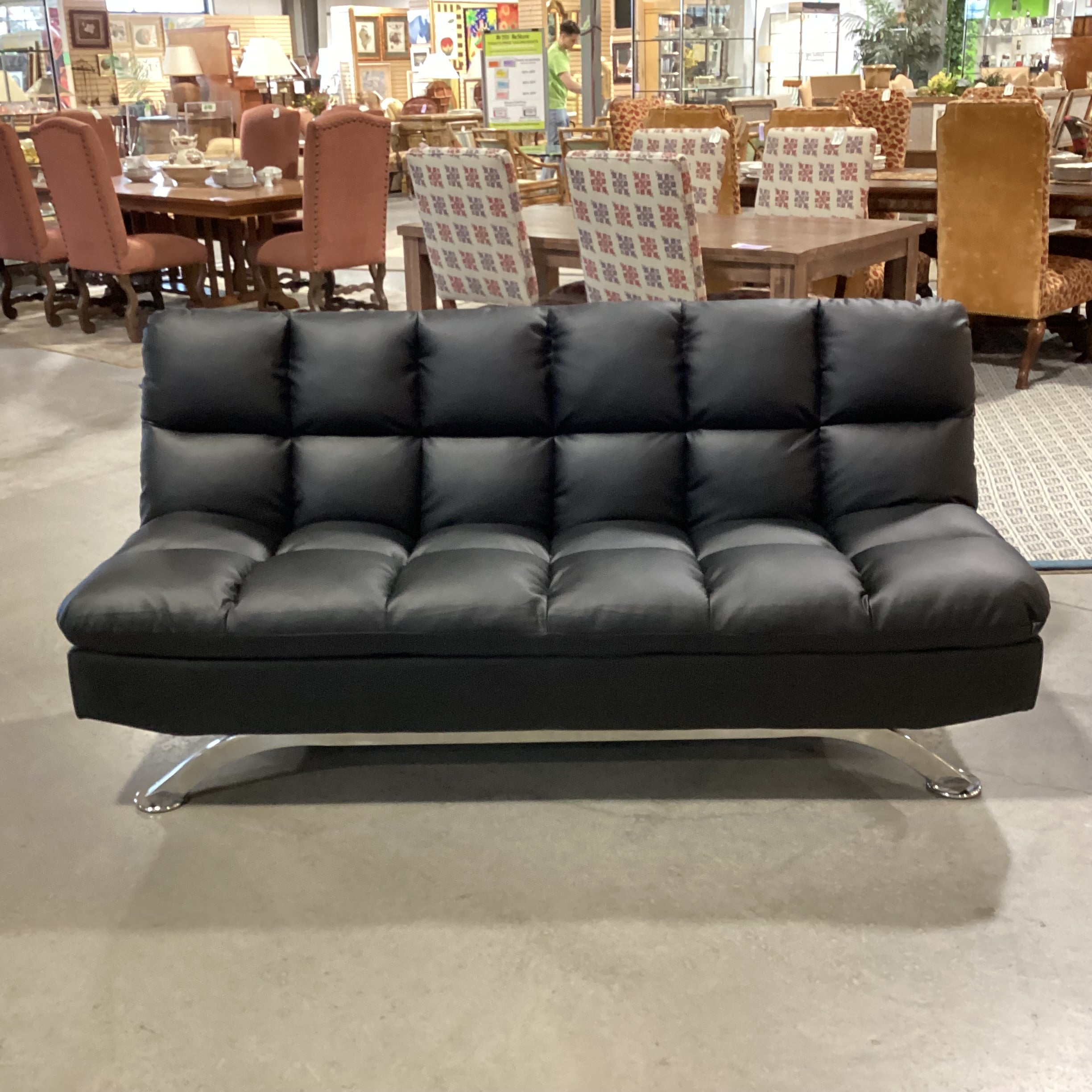 Black Faux Leather Futon Sofa 71"x 32" to 45"x 34"