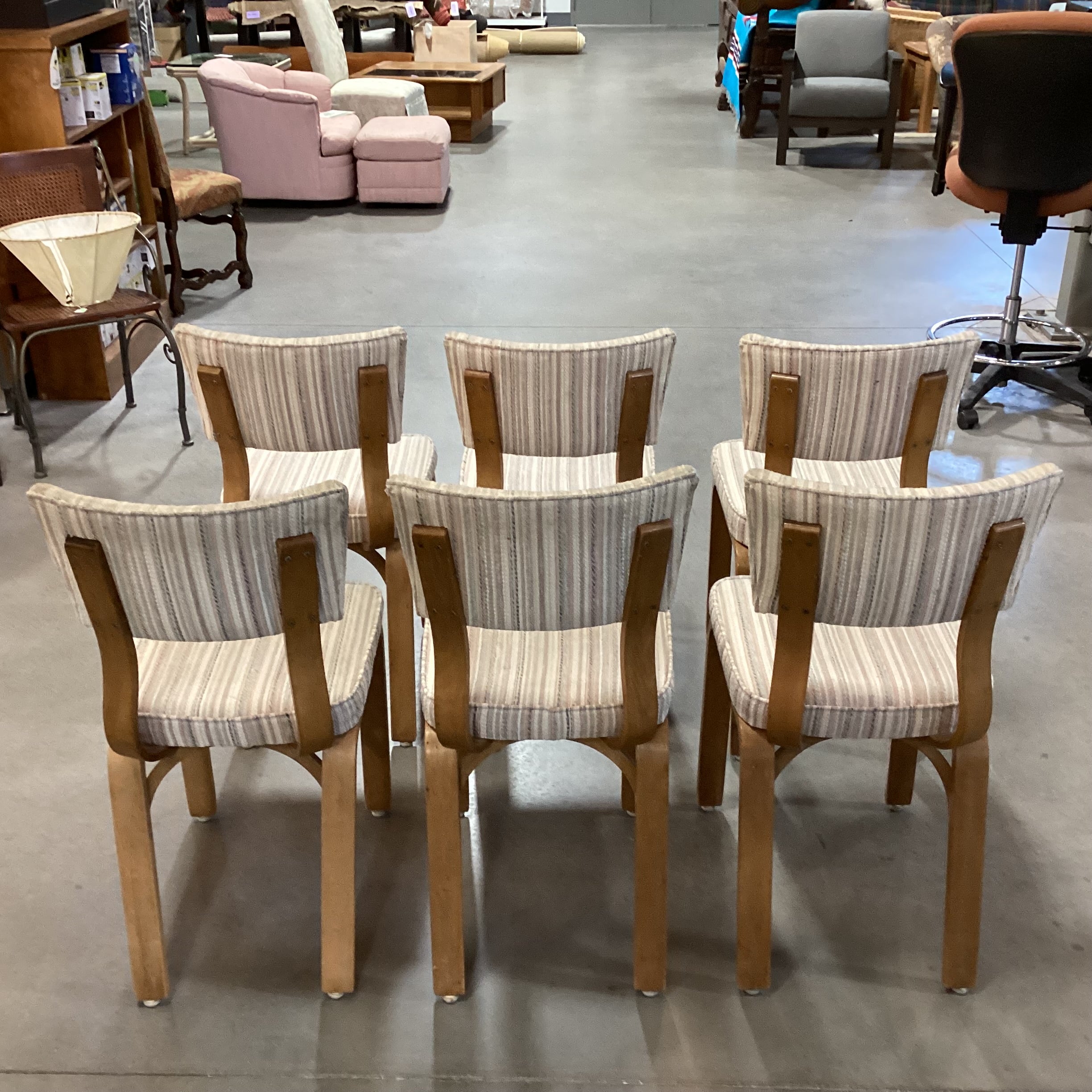 SET of 6 Thonet Mid Century Bentwood & Upholstered Dining Chairs 16"x 19"x 34"