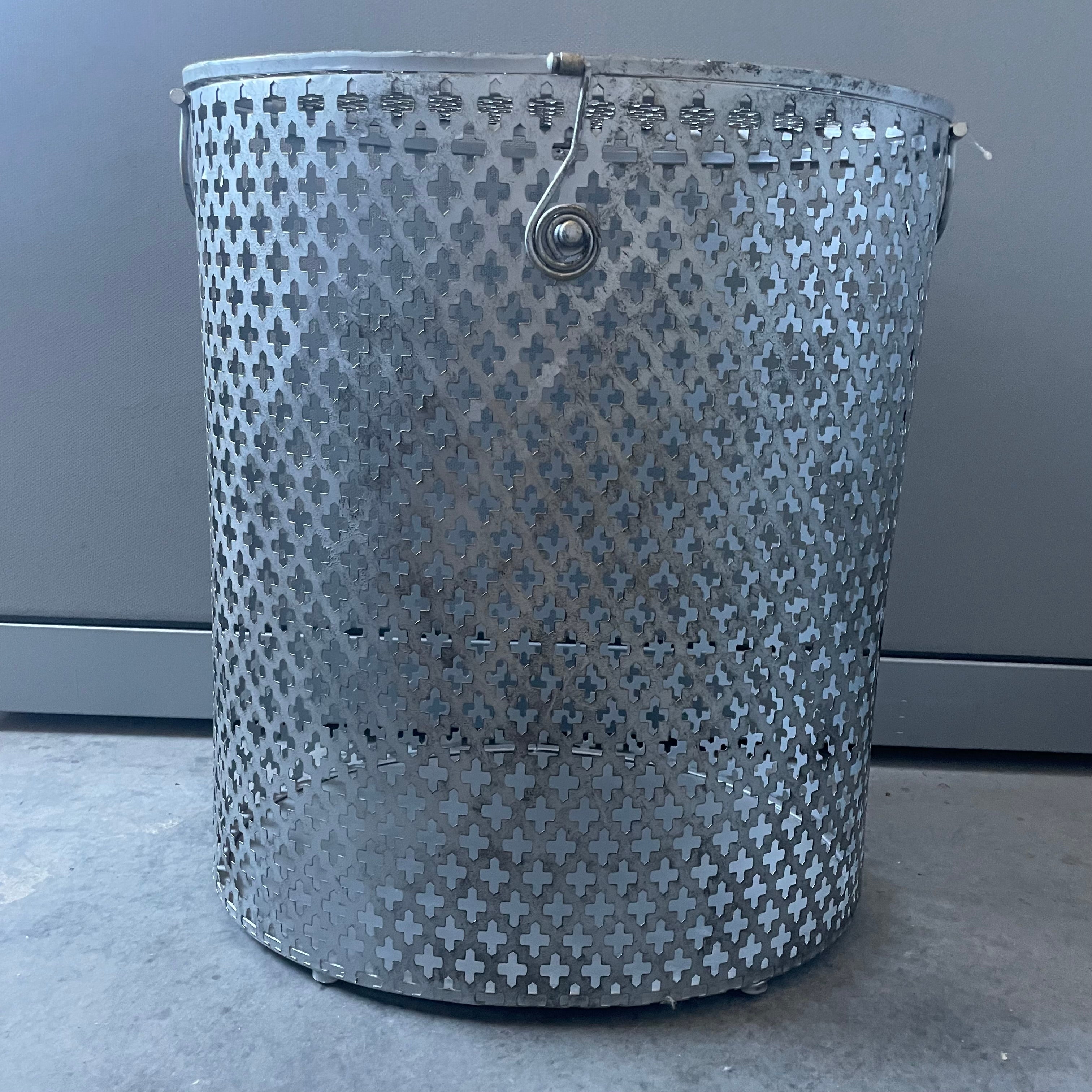 Mathiew Mategot Style Rigitulle Perforated Metal Lidded Hamper/End Table, 20"x 15"x 23"